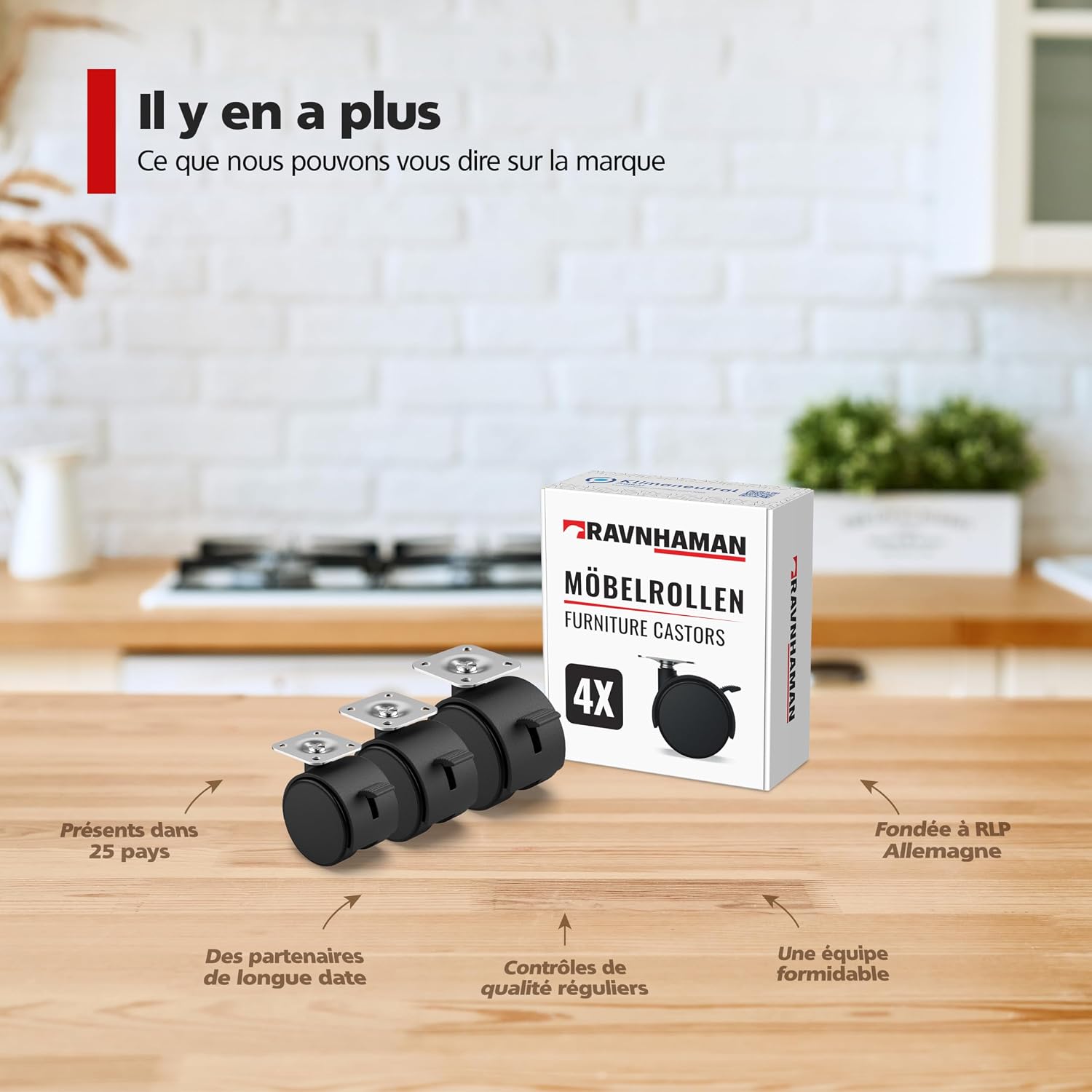 Thumbnail 6 de RAVN HAMAN : jeu de 4 roulettes pivotantes de meuble (30 mm) avec freins, jusqu’à 10 kg par roue
