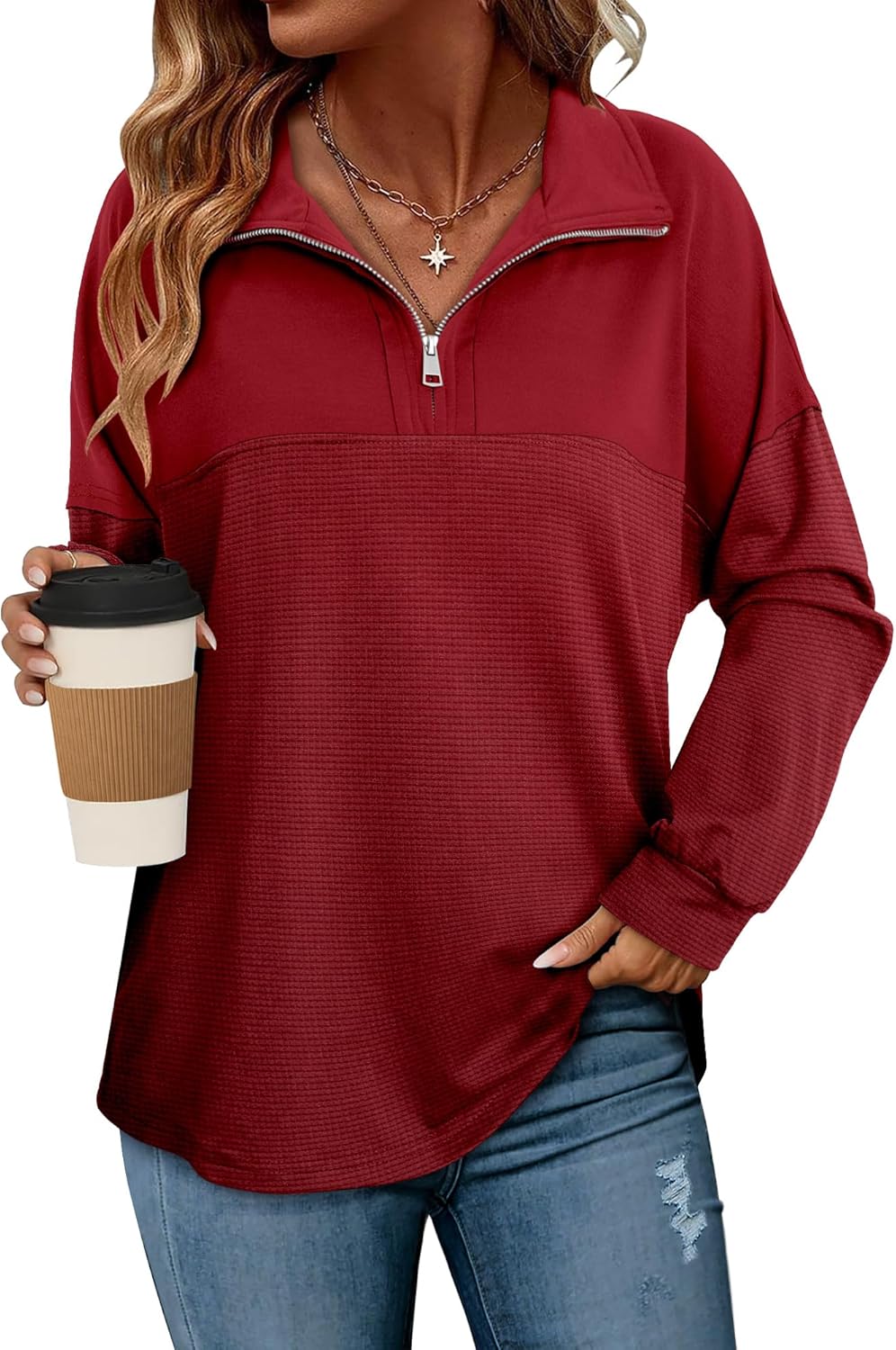Thumbnail 5 de CHICZONE Womens Oversized Zip Sweatshirt — Quarter Zip Pullover for Casual Fall Wear