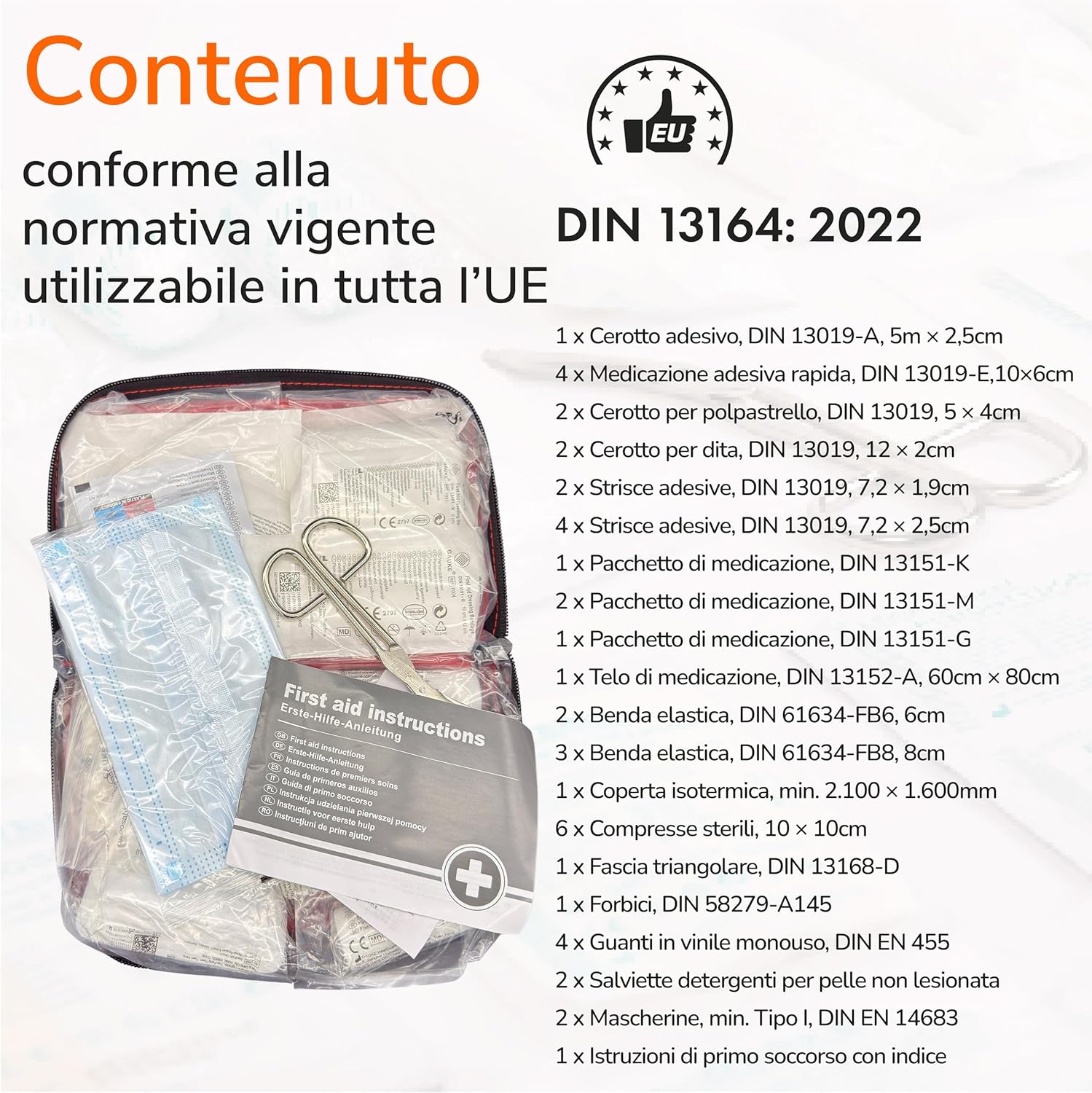 Detalle de Kit di Pronto Soccorso Auto Upgrade4cars 2026 DIN 13164 – 2 pezzi, valido in tutta Europa