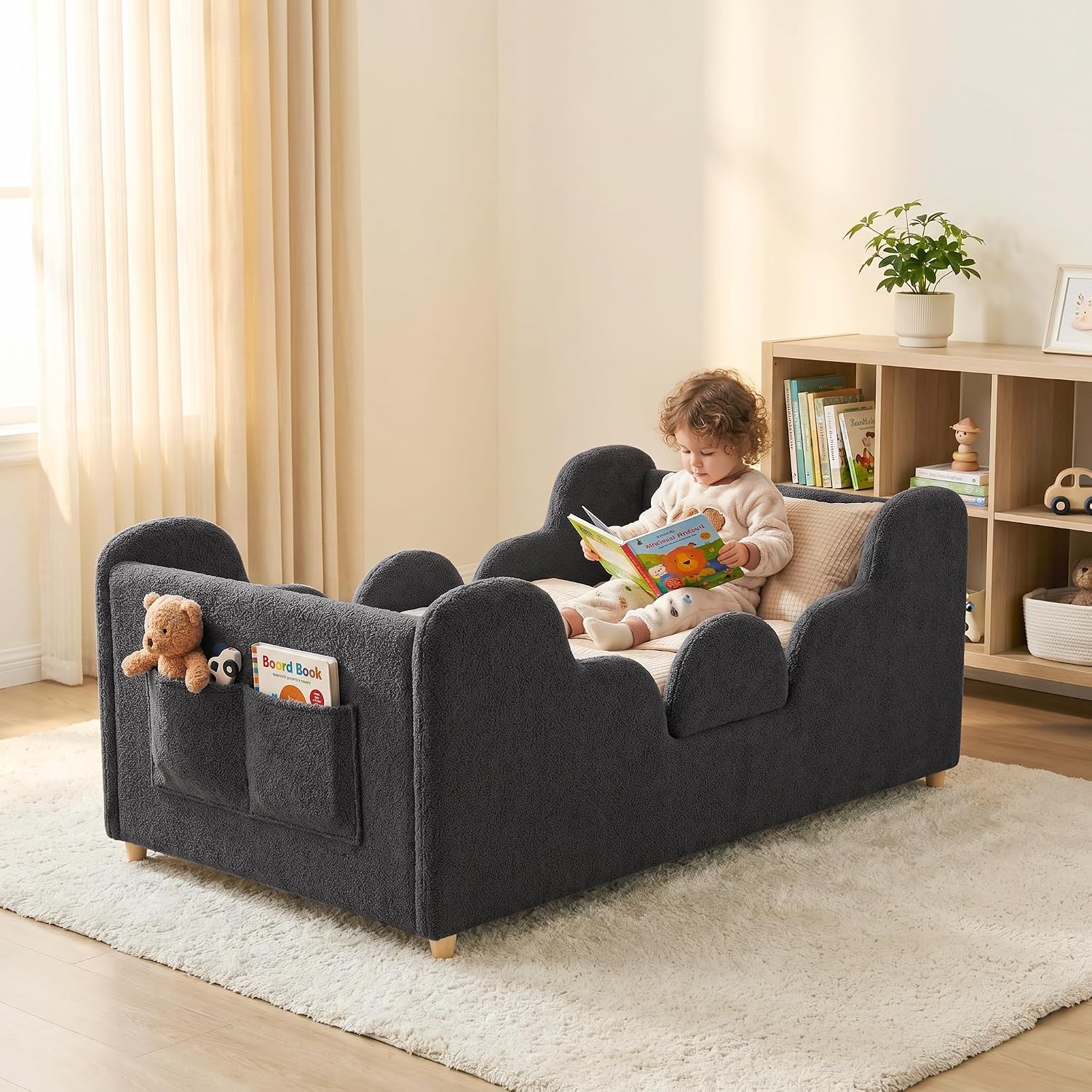 Detalle de Ancelny Toddler Girl Floor Bed, Montessori Upholstered Bed with Removable Rails