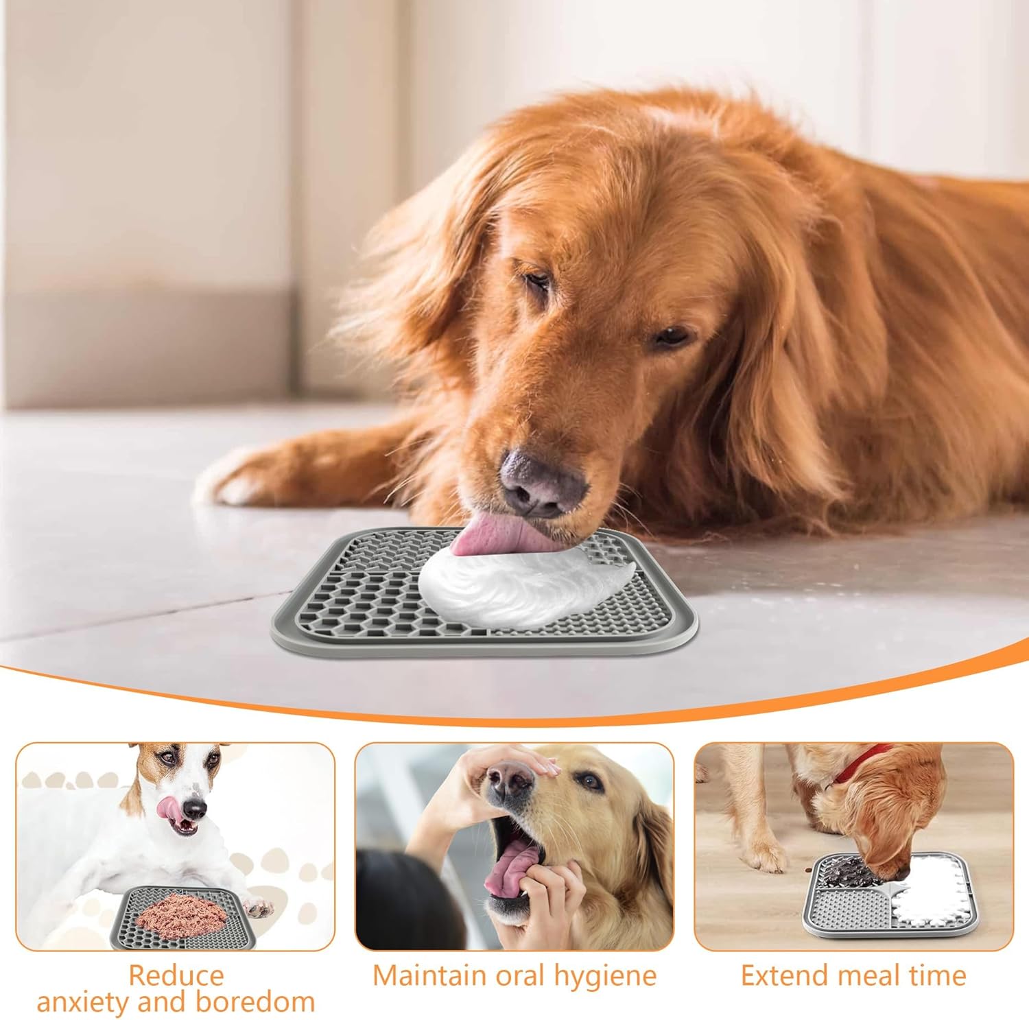 Detalle de BASVII 2 PCS Tappetino Leccare Cane e Gatti con Ventose – Set 20x20 cm in silicone con raschietto e spazzola, comfort e igiene al bagno e all’addestramento