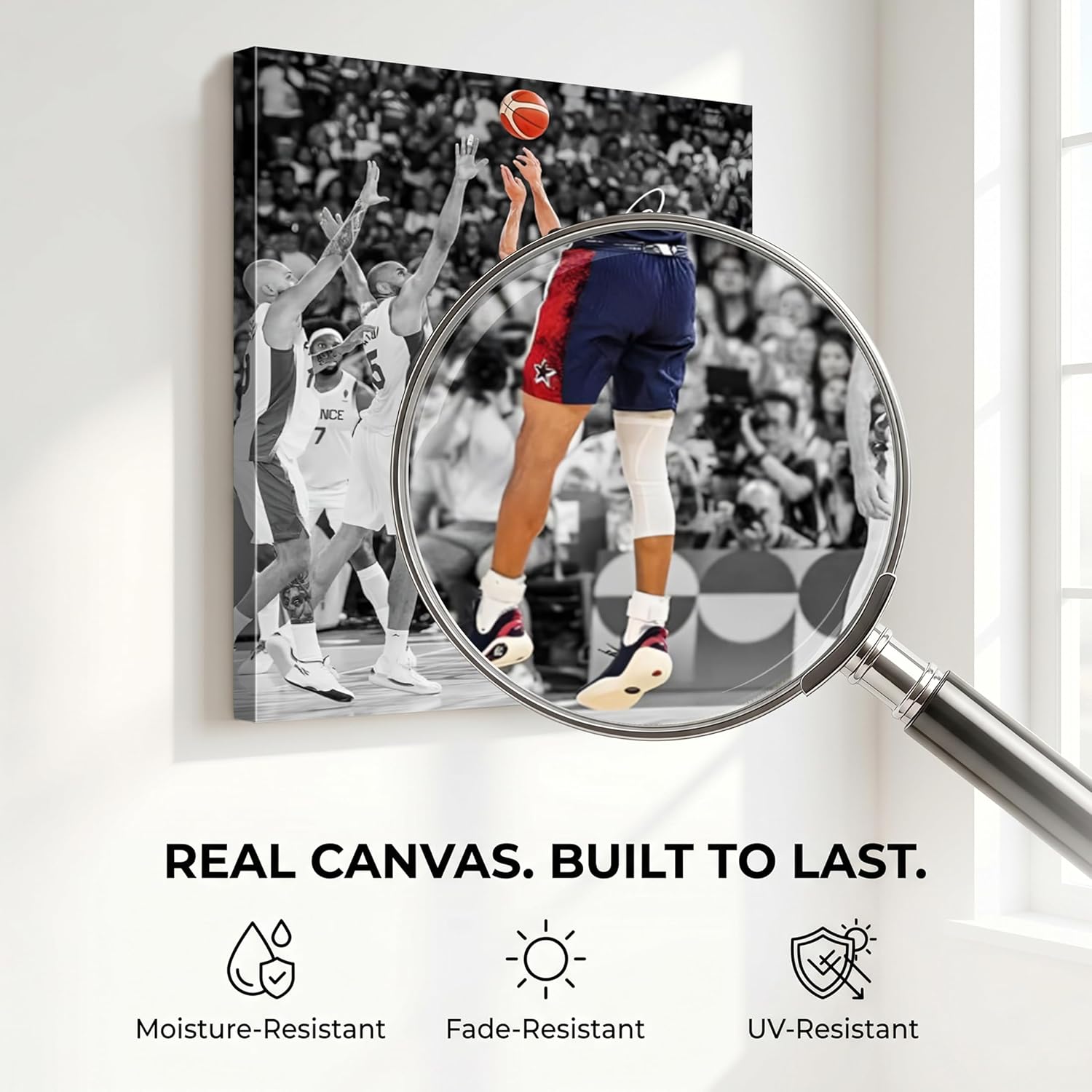 Thumbnail 2 de NBA Basketball Canvas Wall Art – Stephen Curry 3-Point Shooting Scene (8 x 10 in) for Sports Fans