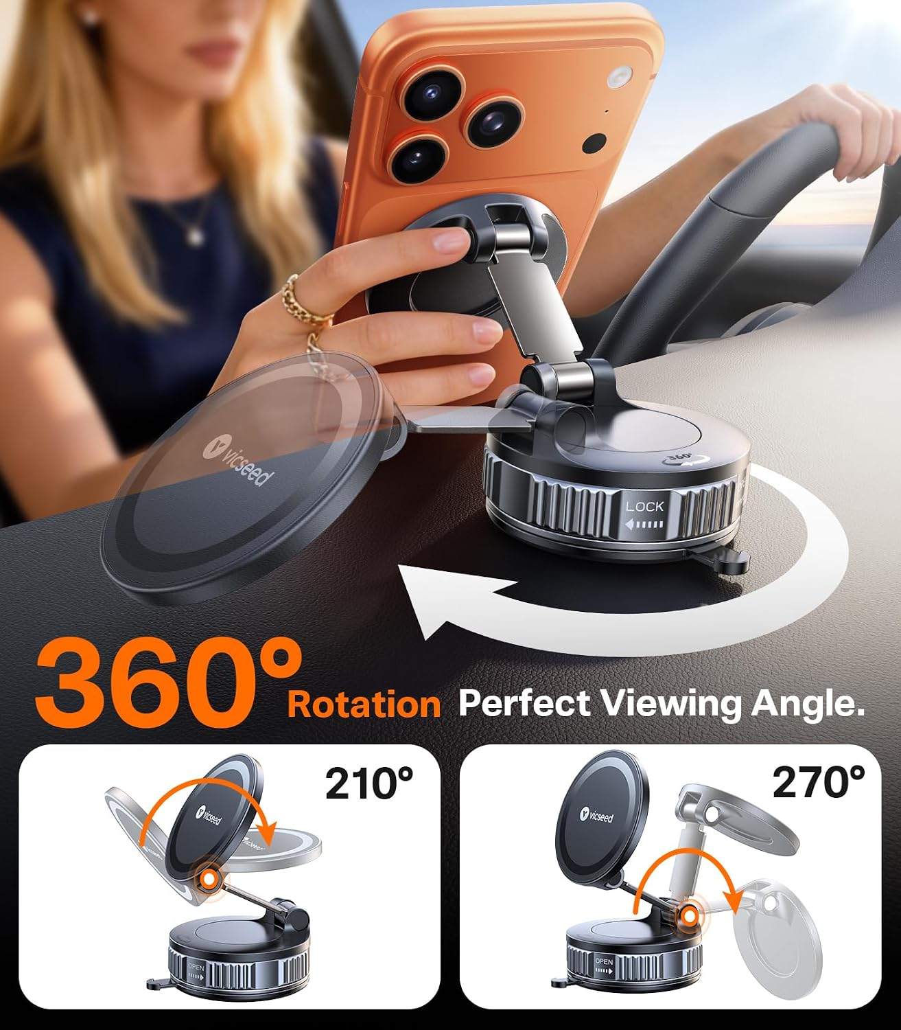 Thumbnail 5 de VICSEED Ultimate for MagSafe Car Mount: 98+ lbs Vacuum Suction, 360° Rotating Arm