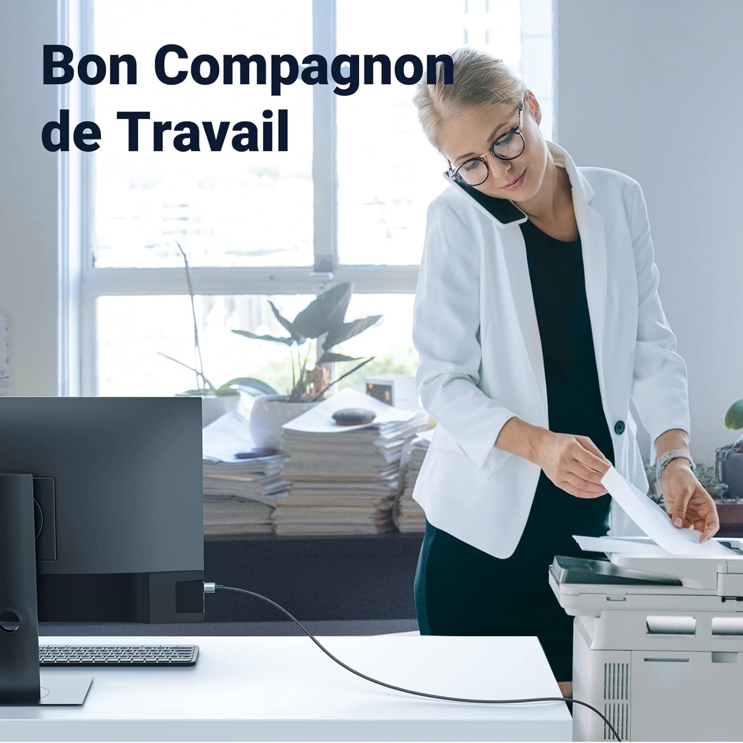 Detalle 2 de UGREEN Câble Imprimante USB 2.0 A vers B, Nylon tressé 1m pour imprimantes HP/Canon/Epson/Brother et plus