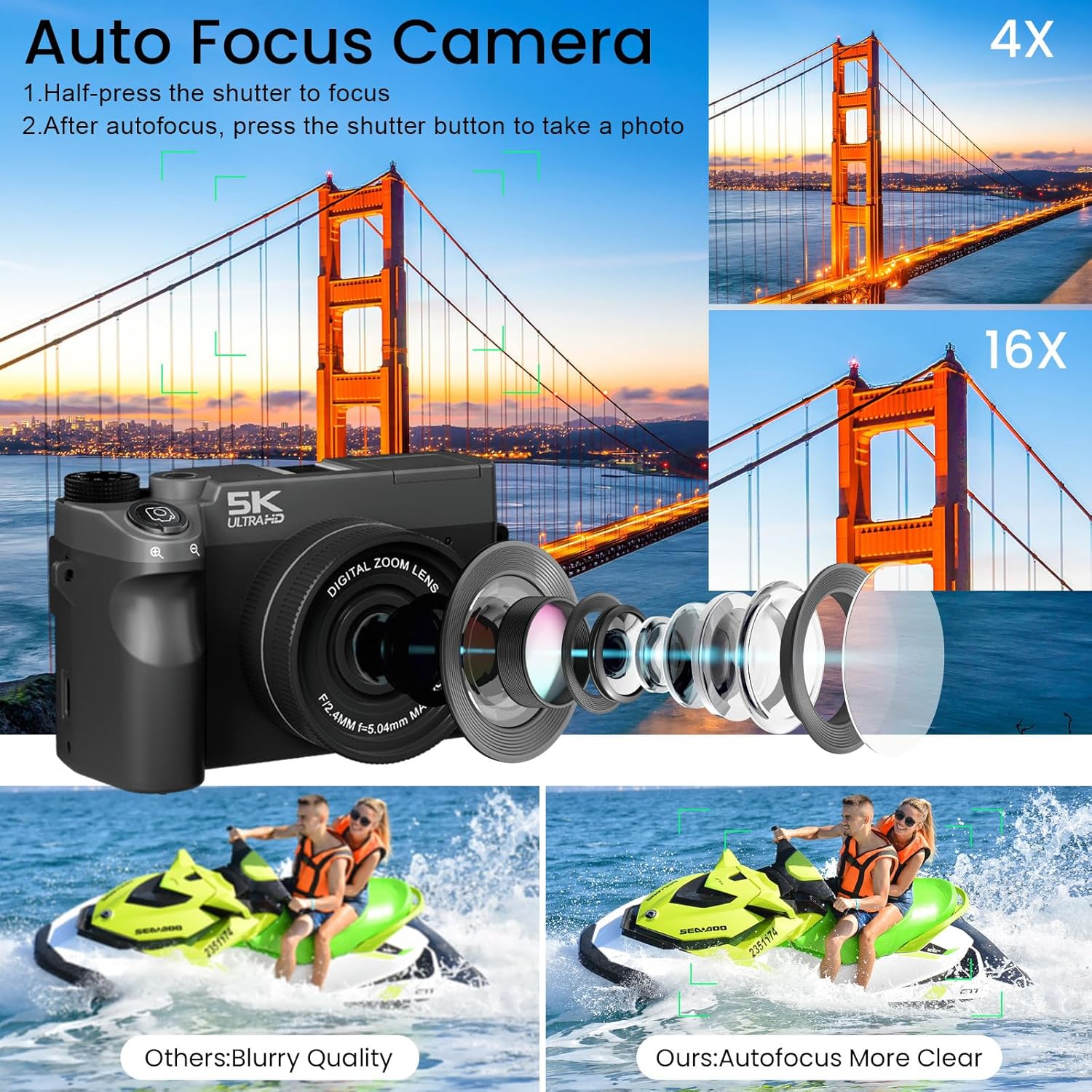 Detalle de SOPPY 5K Digital Camera: 75MP, 5K UHD, 18x Zoom, and Dual Batteries – A Basic Photo/Video Companion for Kids and Beginners