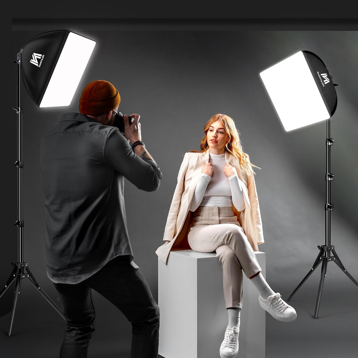 Detalle de Kit Softbox LED 40x40 cm con Treppiede 150 cm — Luce continua per foto, video e streaming