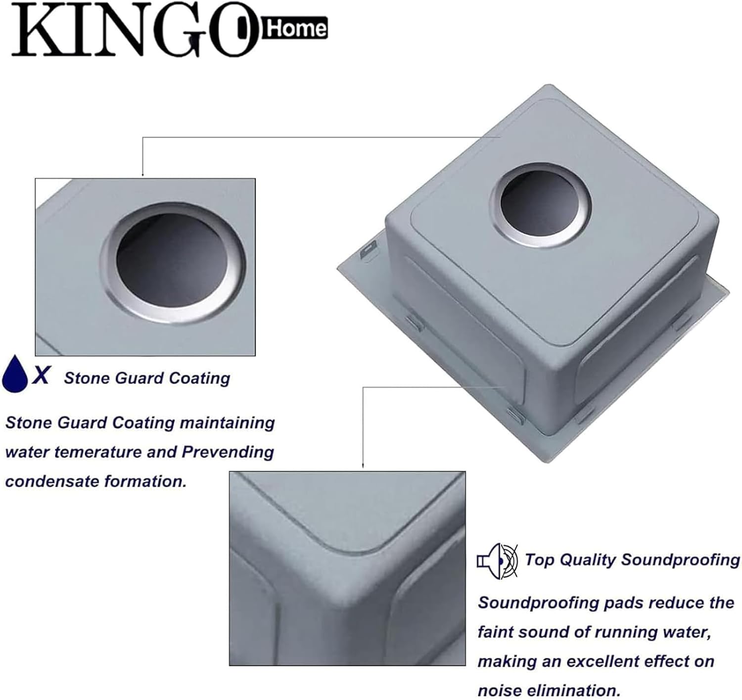 Thumbnail 6 de KINGO HOME KH-YJS1515S 15-Inch Drop-In Bar Sink, 16-Gauge Stainless Steel