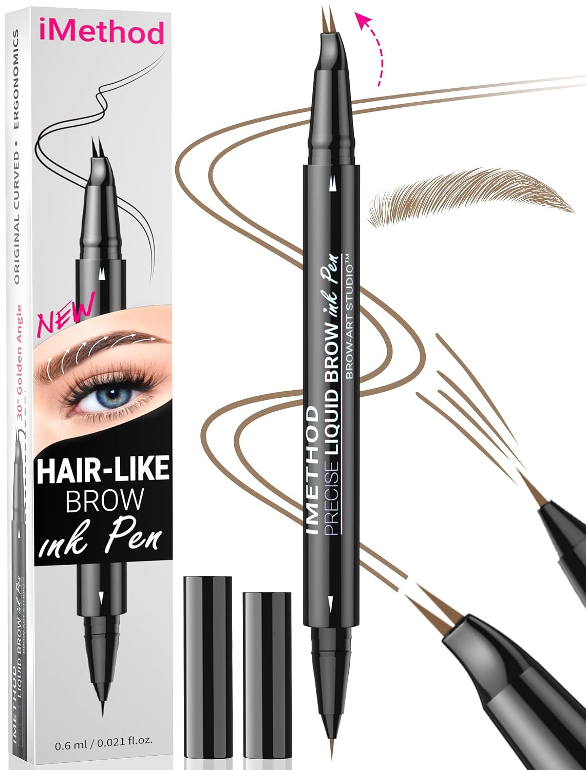 Detalle de iMethod Curved Microblading Augenbrauenstift – 2-in-1 gebogener Stift mit feiner Pinselspitze