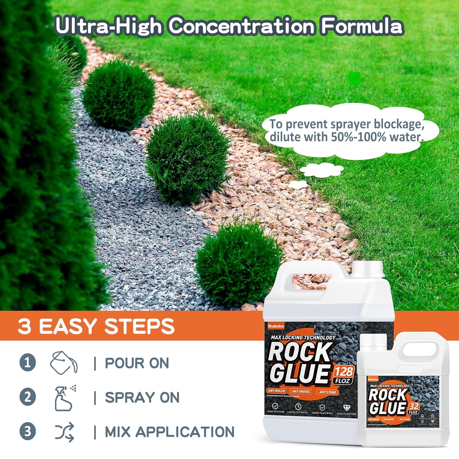 Detalle de Shabebe Rock Glue for Landscaping, 1-Gallon Clear-Drying Gravel Binder