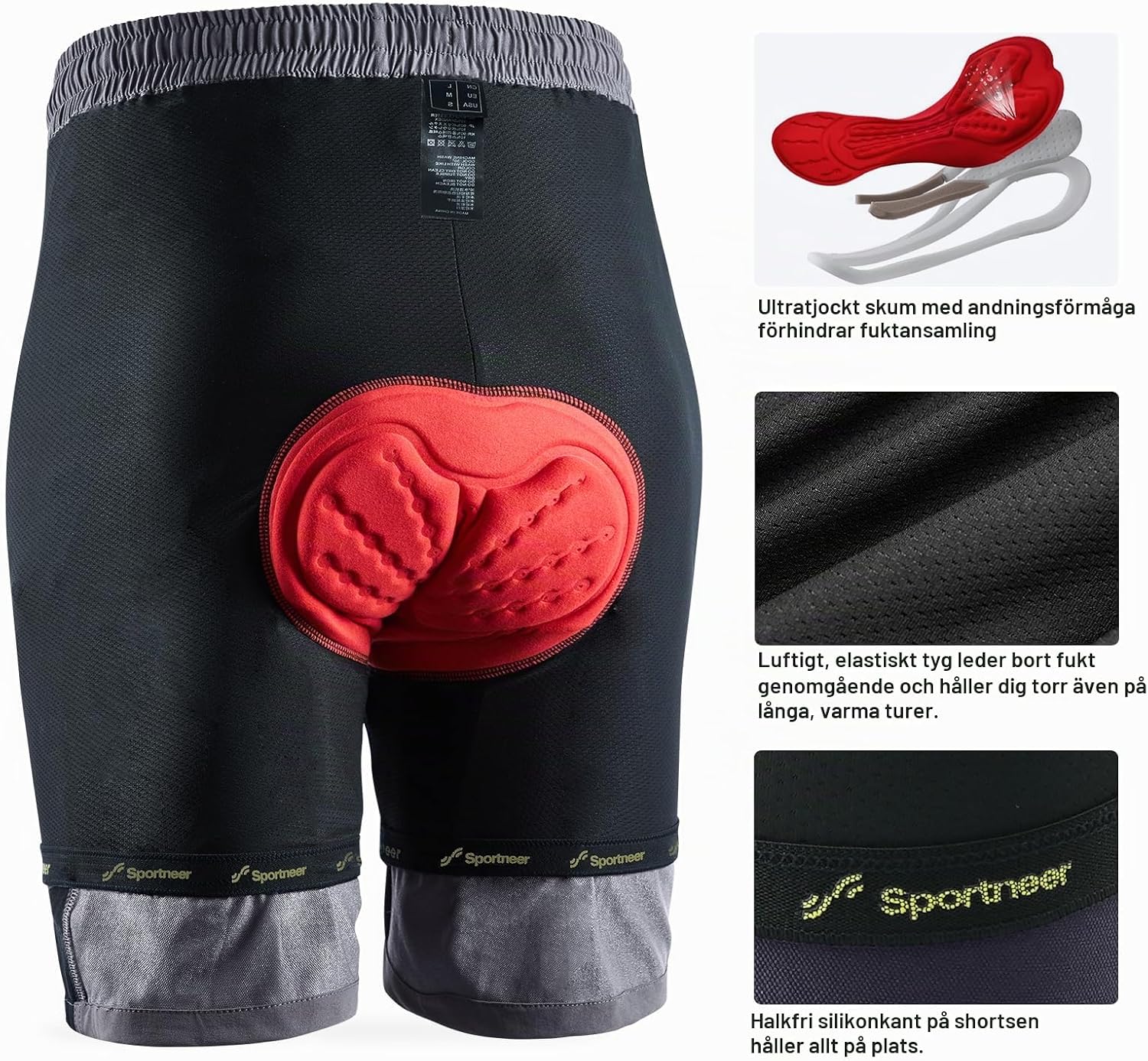 Detalle 1 de Sportneer cykelshorts för män med 3D-vaddering, UPF 50+ och fickor