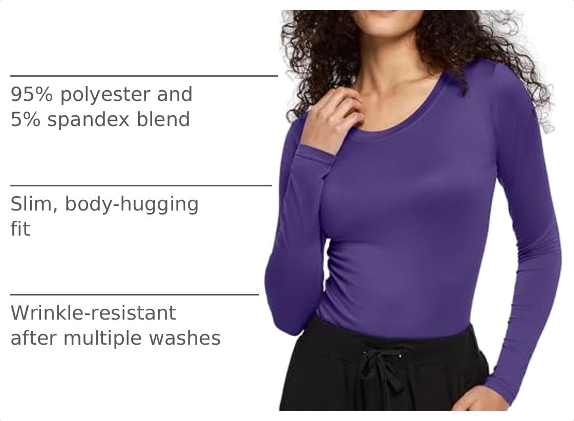 Detalle de COZYFIT Underscrub Long Sleeve Women - Crew Neck Scrubs Undershirt for Nurses