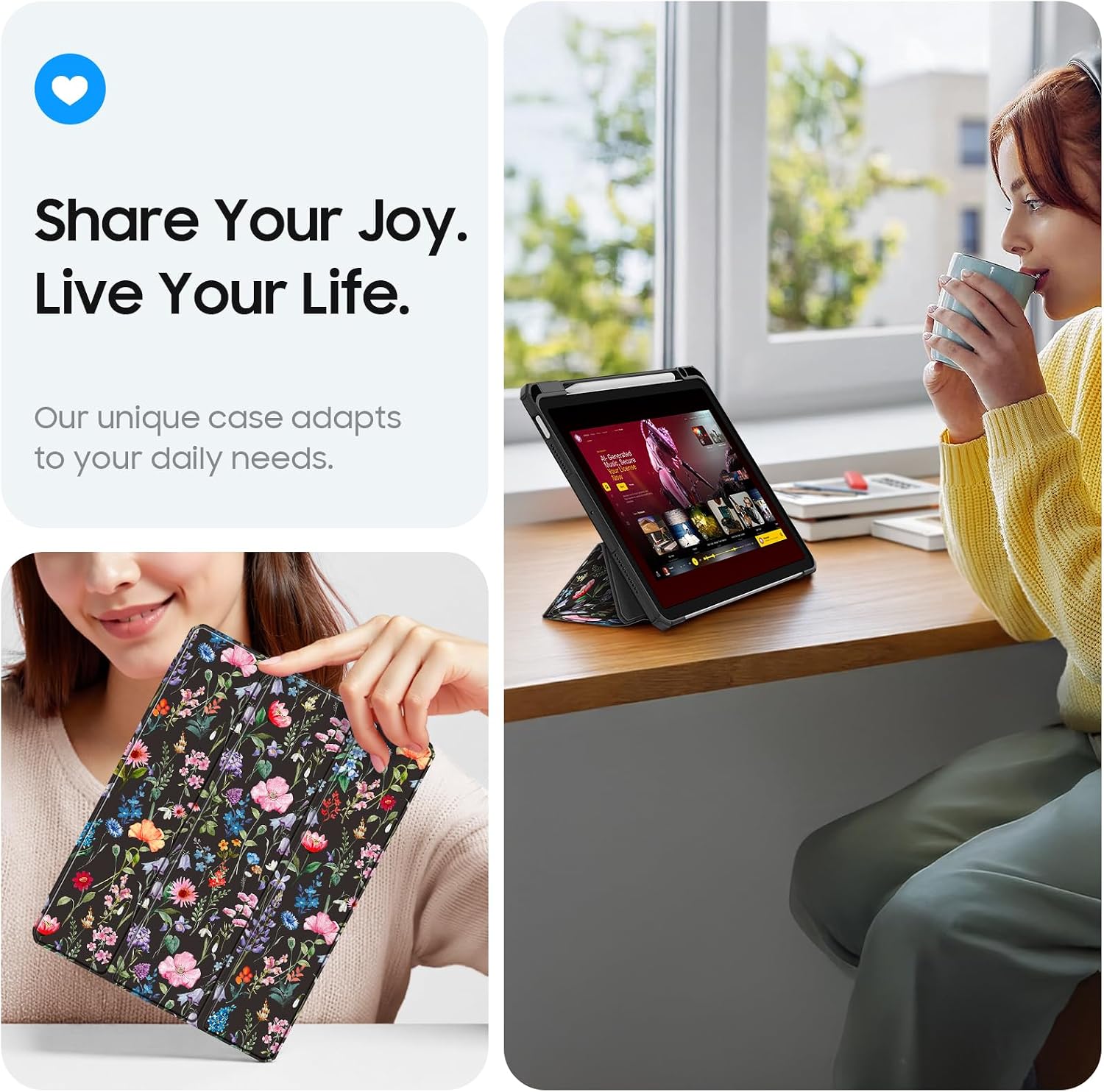 Thumbnail 3 de Fintie Hybrid Hülle für iPad Air 11" (M4/M3/M2) und iPad Air 5./4. Gen – Schwarz Blumen