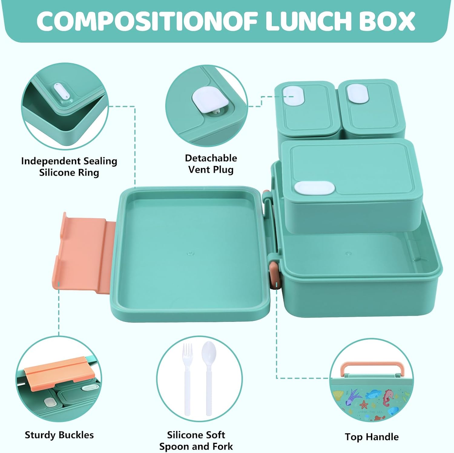 Detalle 2 de lompyeu STWCH kinderbroodtrommel, 1.200 ml, stapelbare bento-set