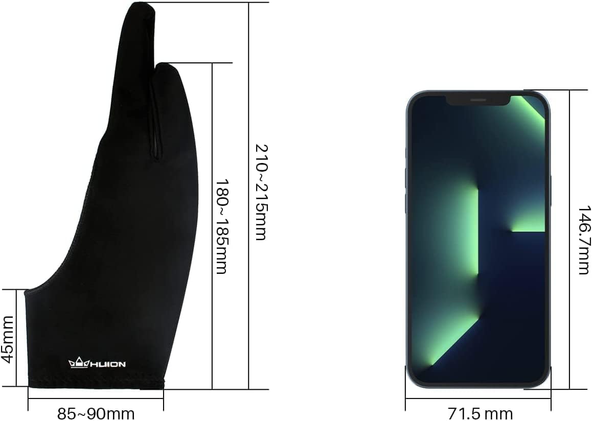 Detalle de HUION Künstler-Zeichenhandschuh für Zeichentablett & Skizzieren – Zwei-Finger-Design, elastisches Lycra, Groß