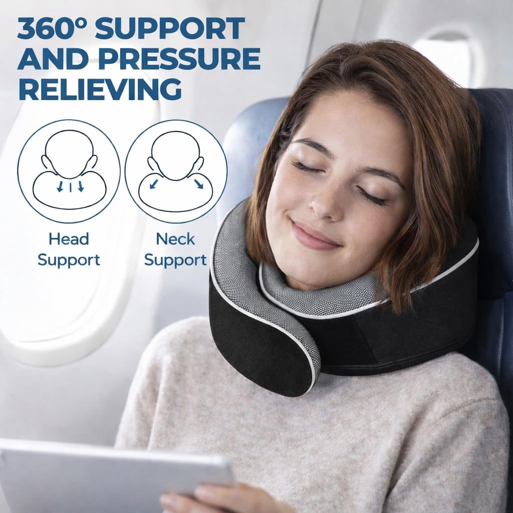 Thumbnail 1 de Relaxd Travel Pillow for Adults: Adjustable Memory Foam Neck Support with Complete Travel Kit