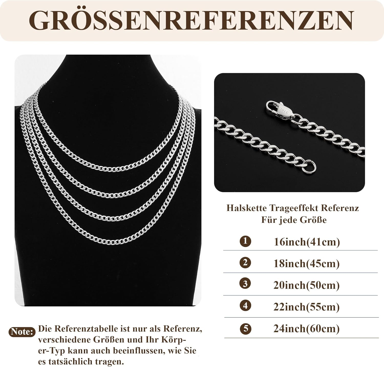 Thumbnail 6 de DORANA Cuban Link Kette aus 925 Sterling Silber, plattiert – 3 mm, Damen, 16–24 Zoll