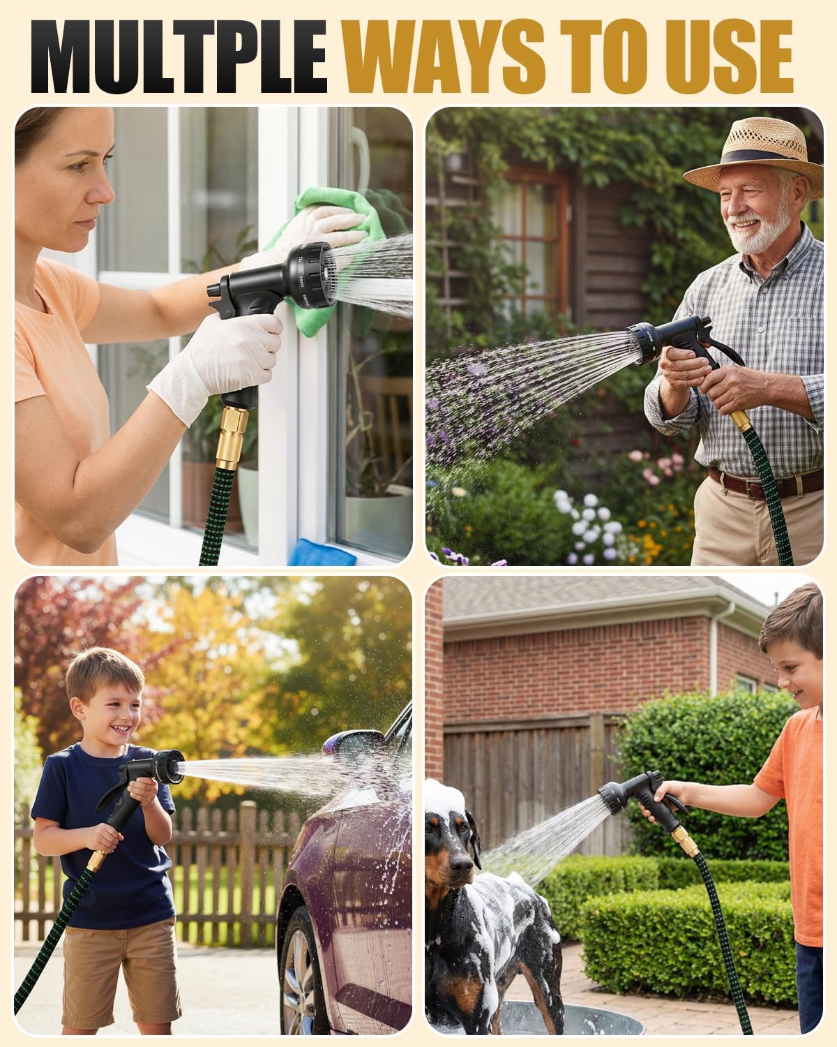 Thumbnail 5 de 150FT/45M Expandable Garden Hose with 10-Pattern Spray Nozzle and 3/4" & 1/2" Fittings (Kink-Free “Magic Hose”) – Green