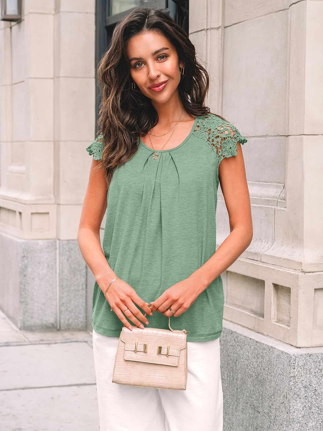 Thumbnail 1 de AUTOMET Women's Lace Top with Pleated Front and Short Sleeves