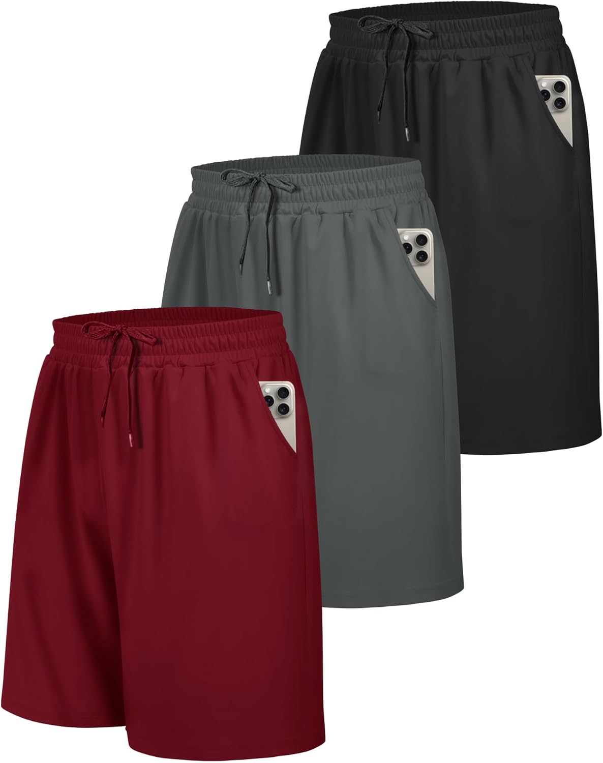 Detalle de BOOJO 3 Pack Gym Shorts for Men with Pockets – UK breathable training shorts