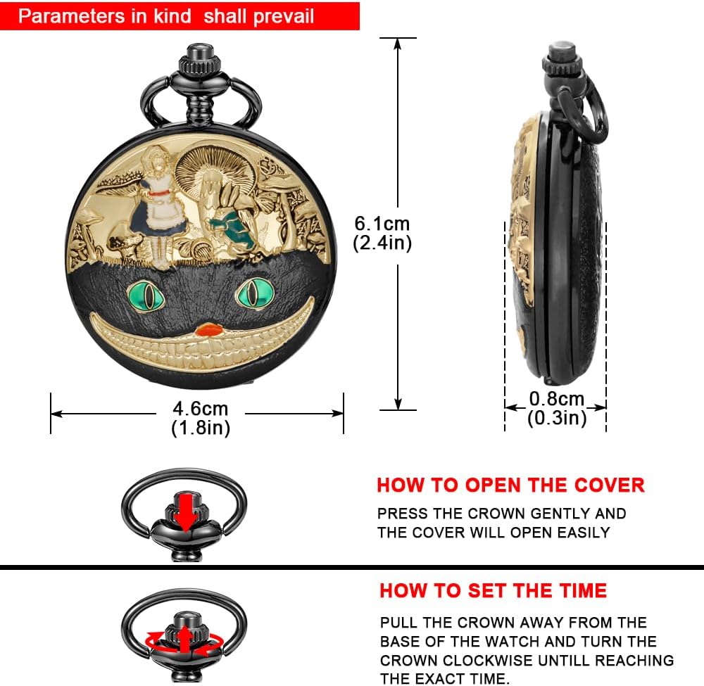 Thumbnail 6 de Tiong Women's Pocket Watch Quartz with Necklace Pendant – Classic Roman & Arabic Numerals
