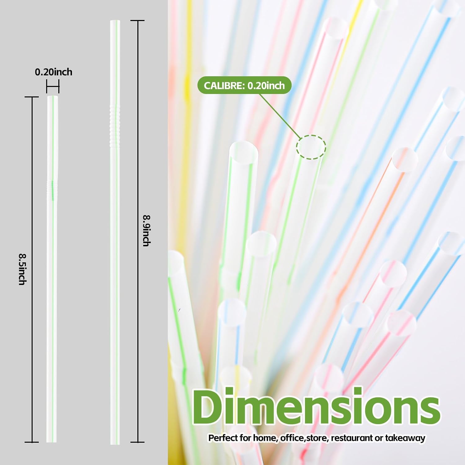 Thumbnail 1 de SONGNASS 200 Count 8.5" Flexible Striped Plastic Straws — Bendable, Disposable Drinking Straws