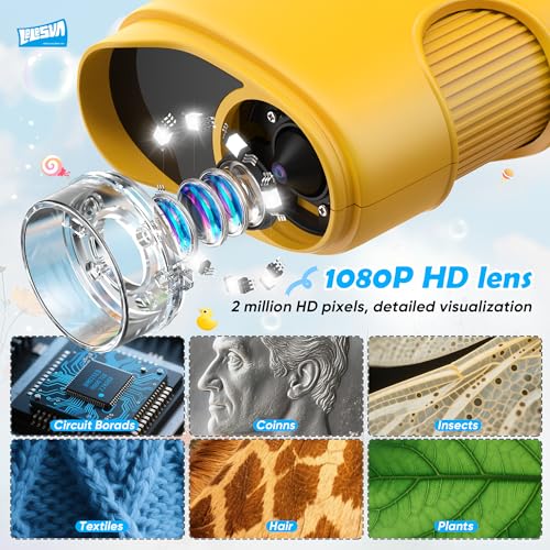 Detalle 2 de Microscopios 4K para niños LELESUN: mini laboratorio portátil 1000X para explorar ciencia en cualquier lugar