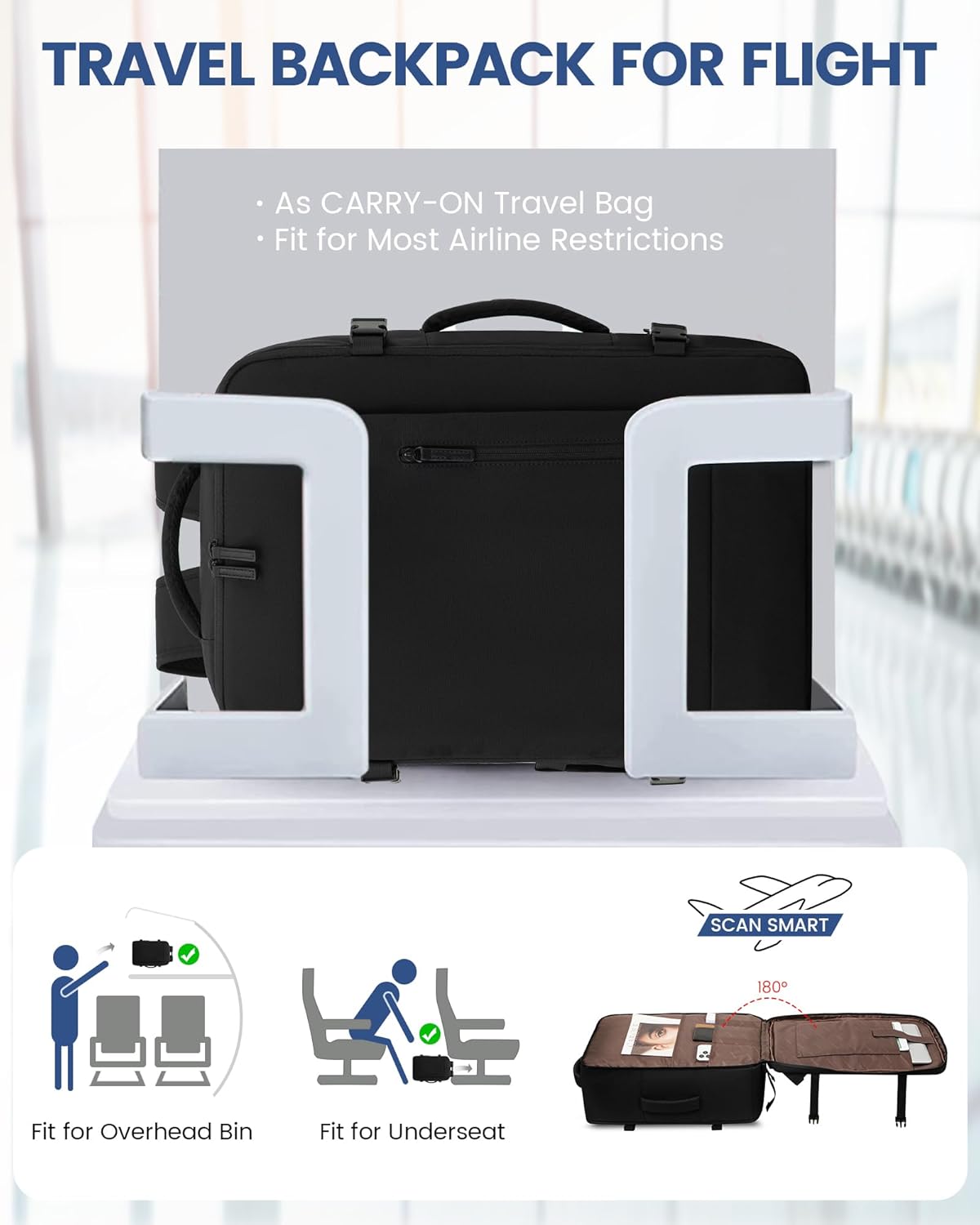 Detalle de LOVEVOOK Zaino da Viaggio 40L: Zaino da Cabina impermeabile con porta PC 17,3" per Viaggiatori Pratici