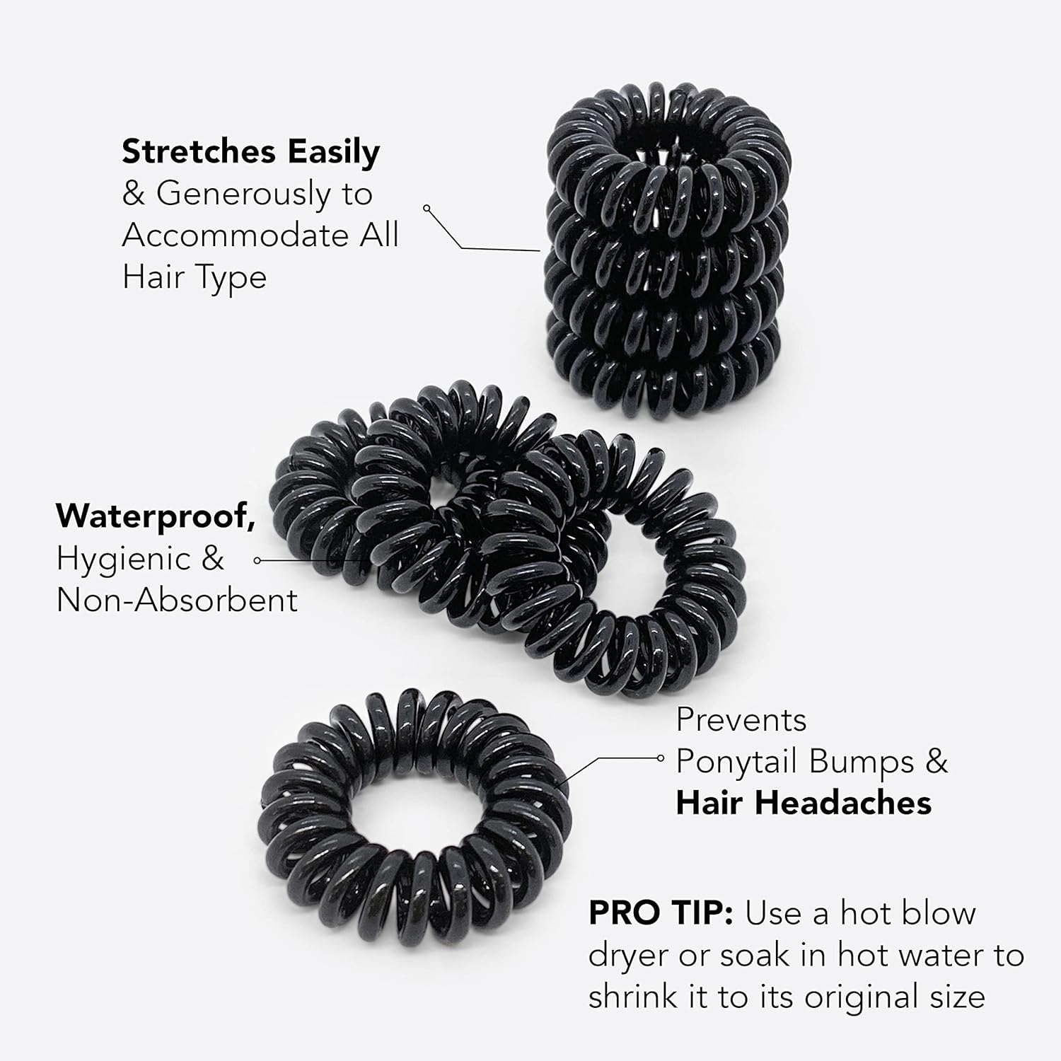 Detalle de Kitsch elastici a spirale in cavo telefonico per capelli neri (8 pz) senza pieghe né segni