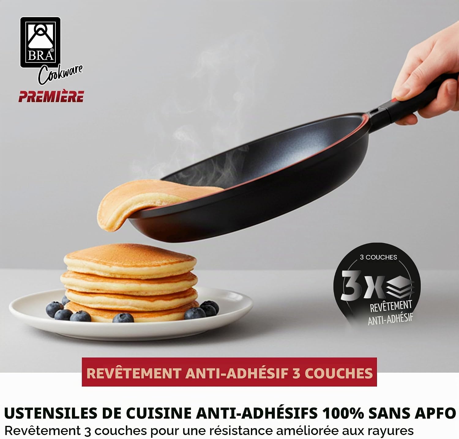 Detalle 2 de BRA Dupla Premiere Poêle Double à Omelette 24 cm – Noir, aluminium moulé, antiadhésif sans PFOA