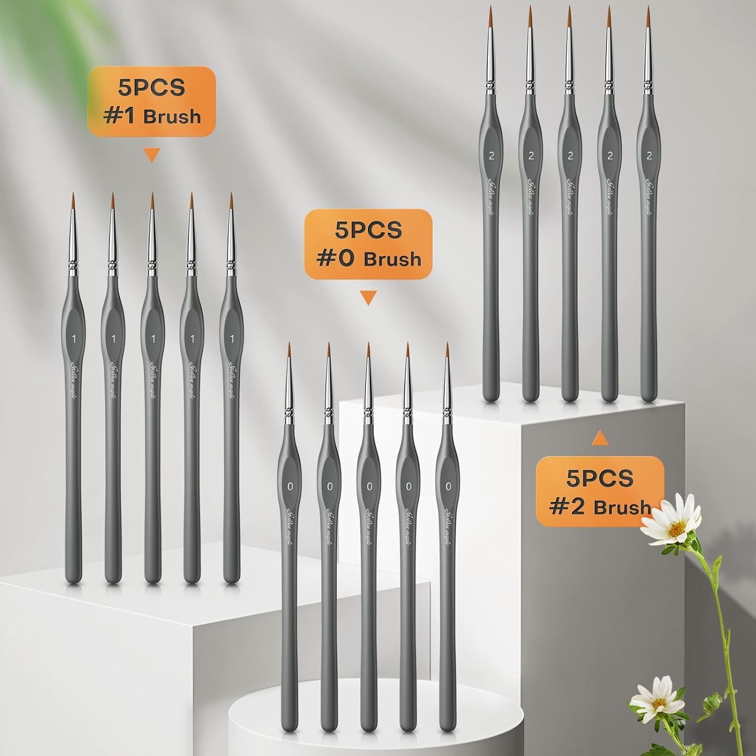 Detalle de Golden Maple Miniature Paint Brush Set 15tlg. – Feinste Detail-Pinsel für Modellbau, Citadel-kompatibel, Grau, Größe 0/1/2