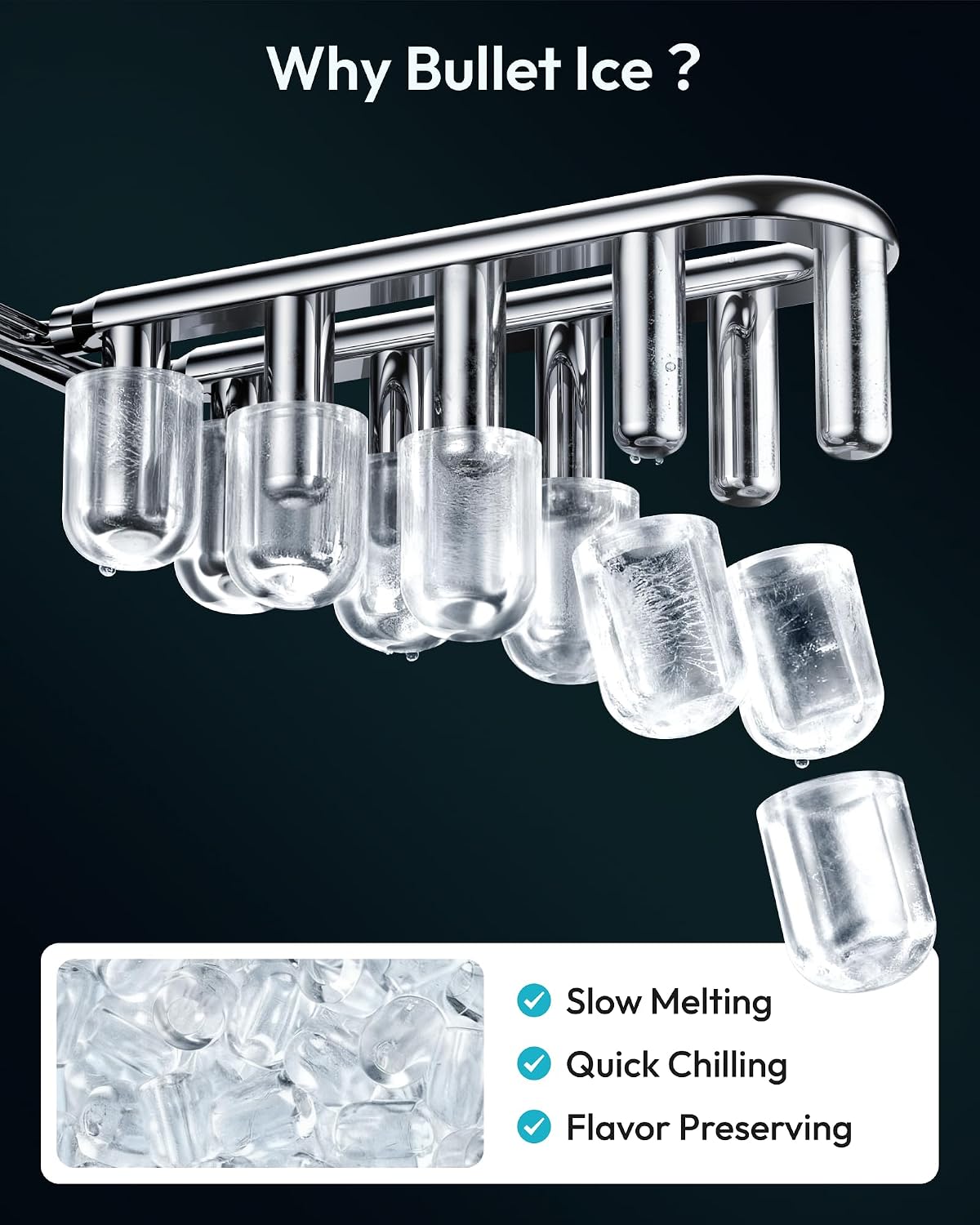 Detalle de EUHOMY Countertop Ice Maker: Dual-Size Bullet Ice in 6 Minutes, Portable & Self-Cleaning