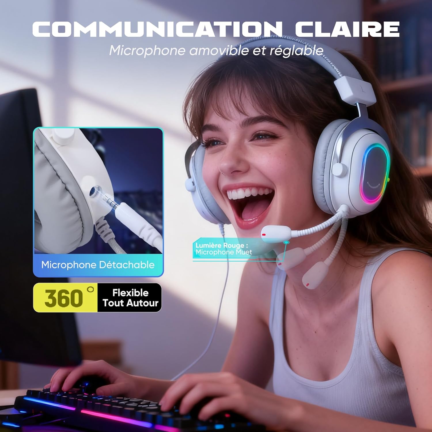 Thumbnail 2 de FIFINE H6 : casque gamer PC avec micro amovible et son surround virtuel 7.1 USB