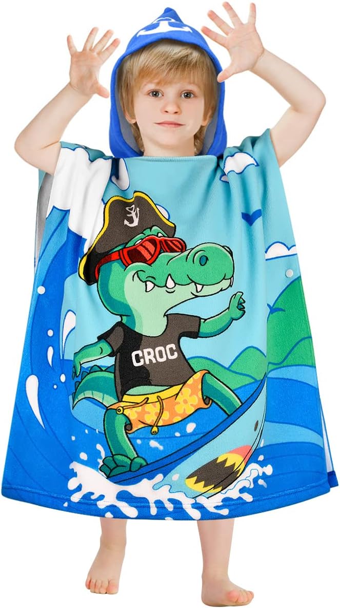 BTNEEU Poncho de Bain Enfant Crocodile – Serviette de Bain à Capuche 2–6 ans