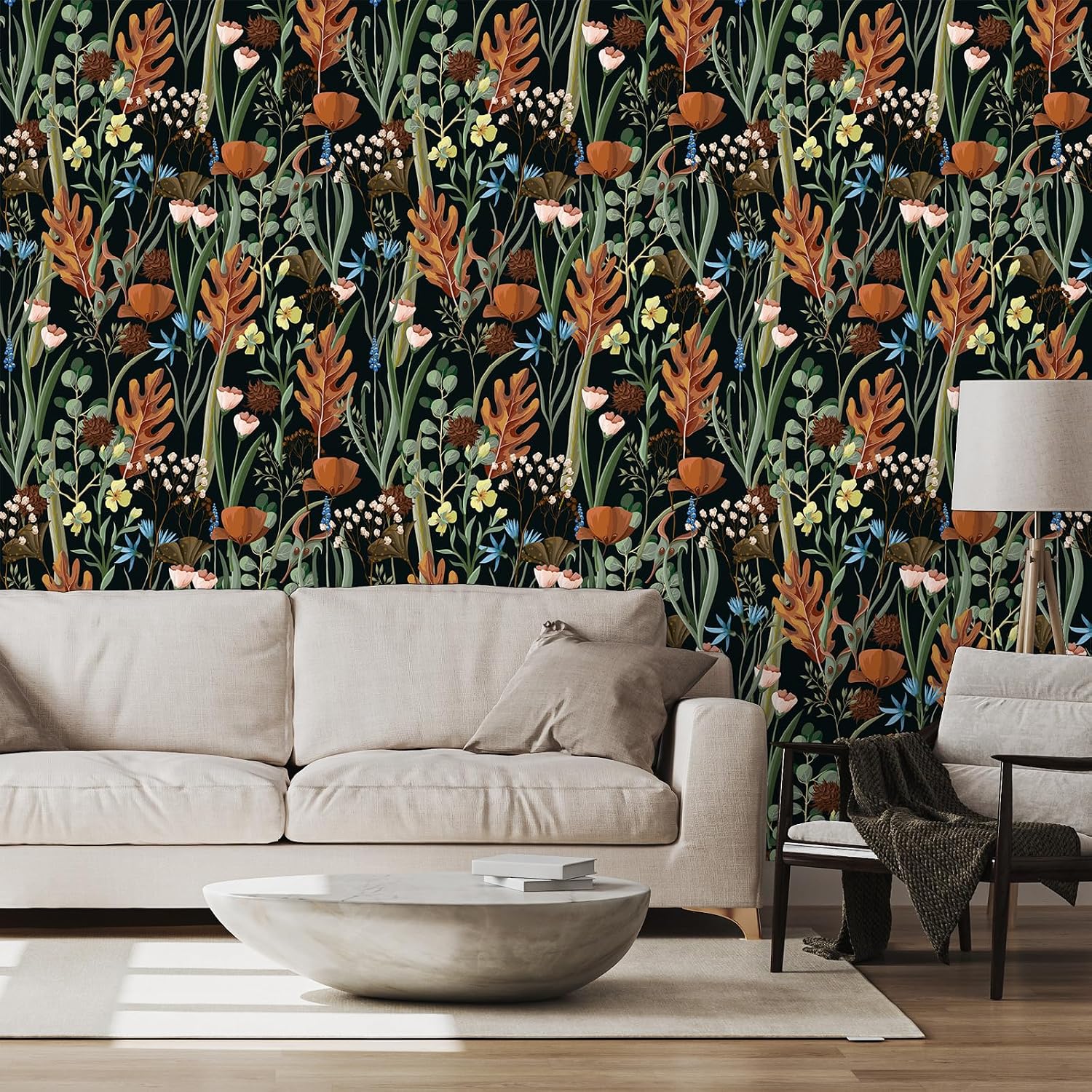 Thumbnail 2 de VEELIKE Vintage Black Floral Wallpaper 44.5×300cm