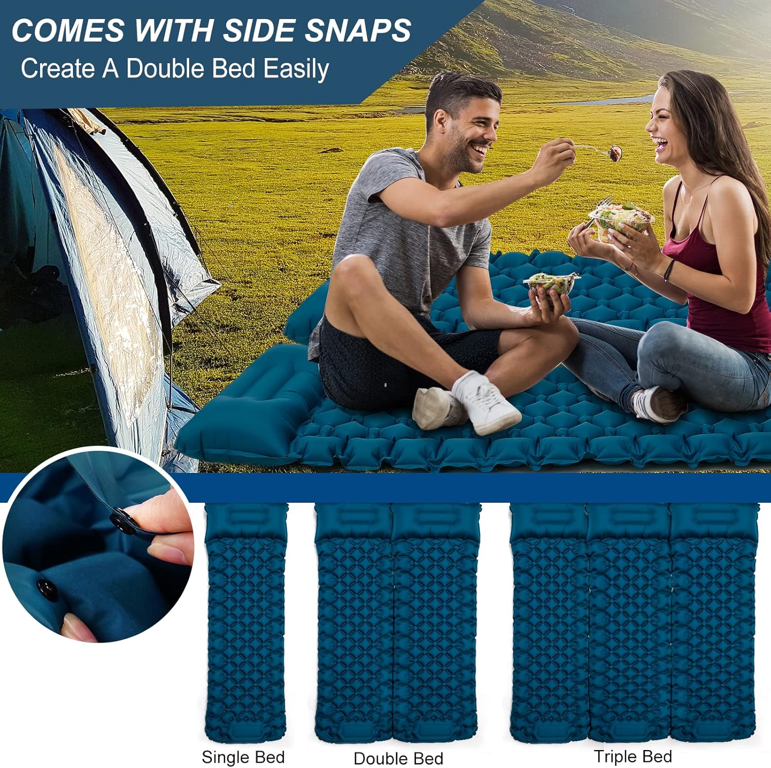 Detalle 2 de NHOWIN Camping Mat: 9cm Thick Ultralight Inflatable Mattress with Built-in Foot Pump