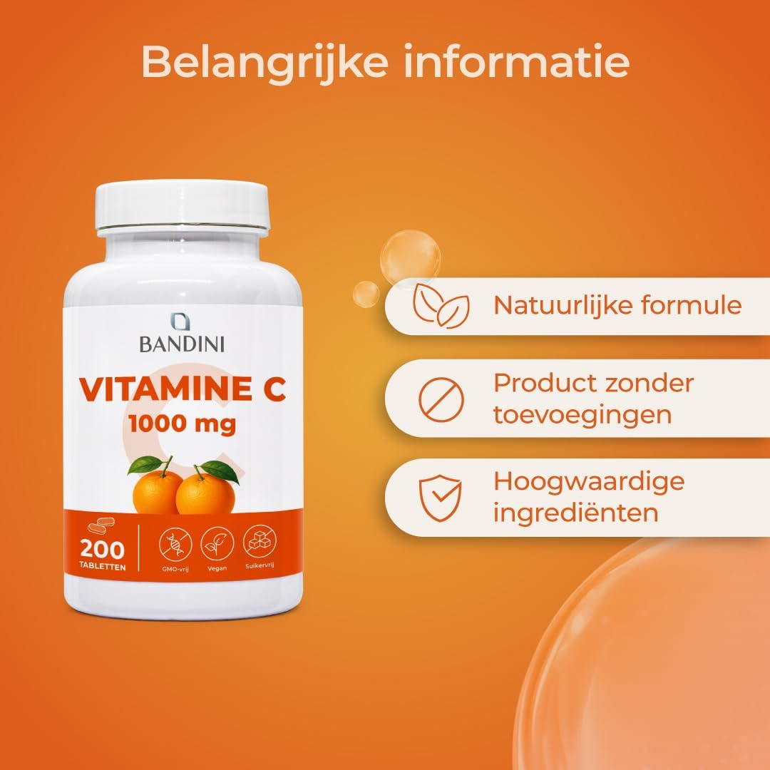 Detalle de Bandini Vitamine C 1000 mg, 200 tabletten – vegan L-ascorbinezuur