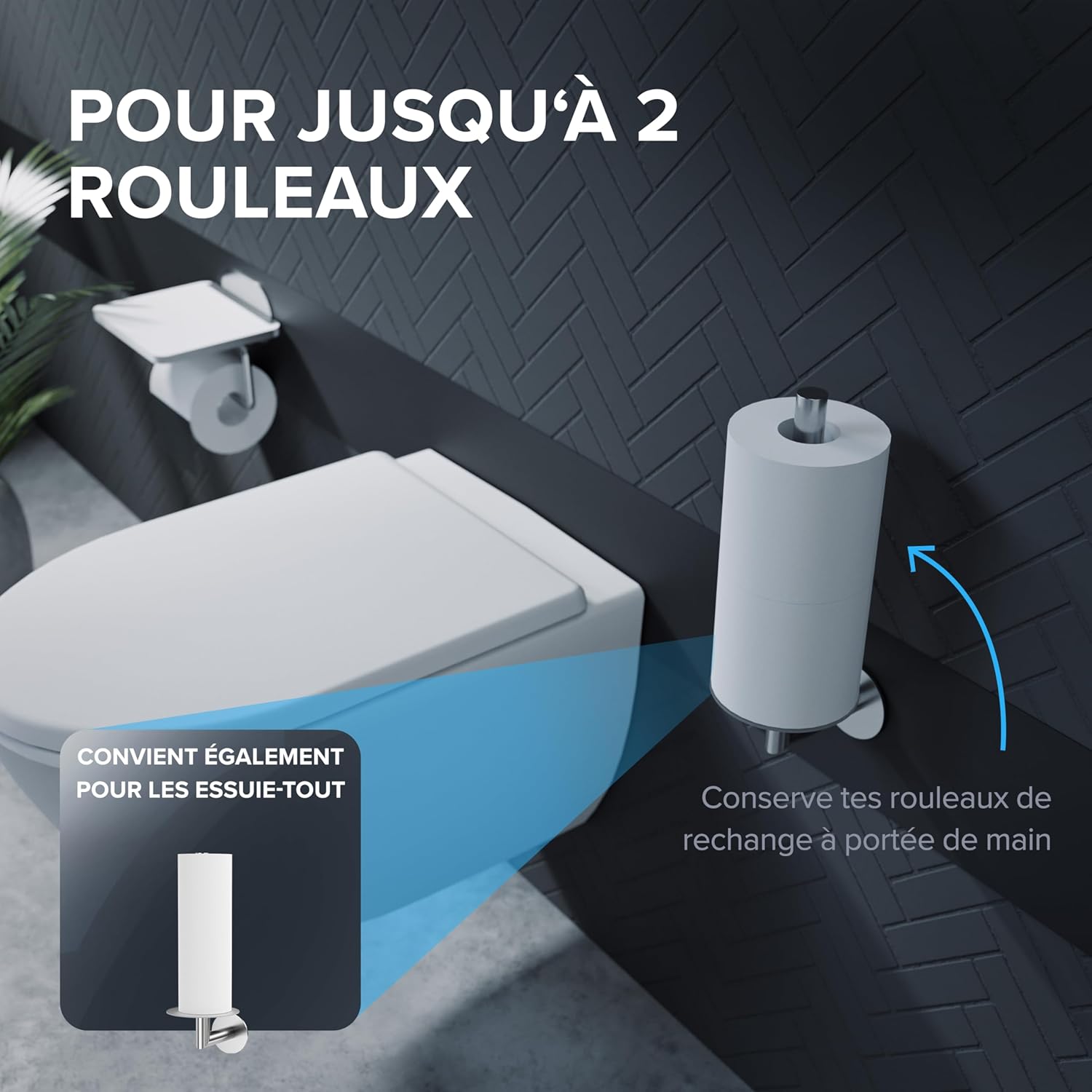 Thumbnail 1 de ovimar Hesselo Porte-Rouleau argenté à coller – support mural sans perçage, acier inoxydable et verre
