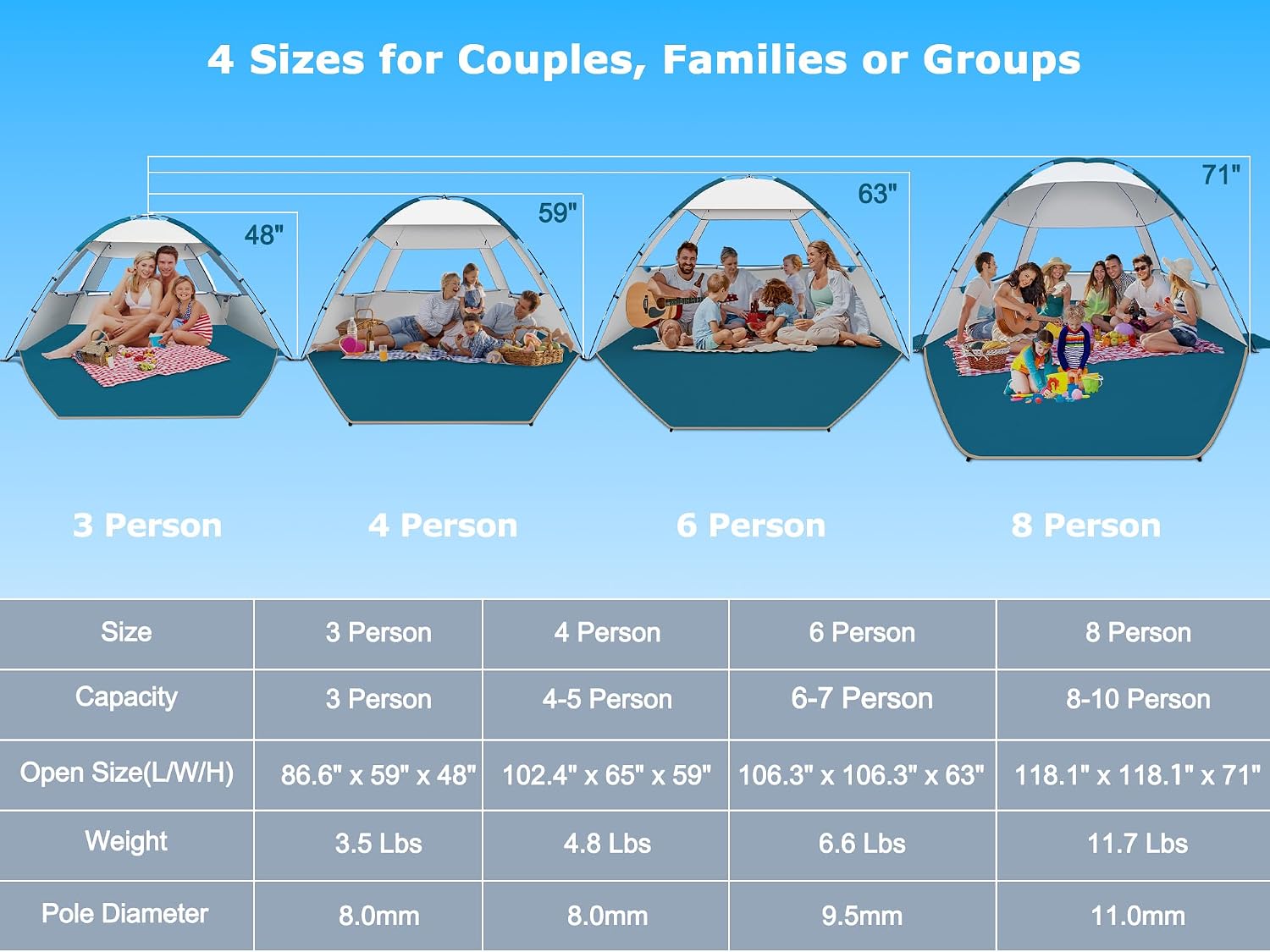 Thumbnail 1 de COMMOUDS Beach Tent Sun Shelter for 3/4/6/8 People