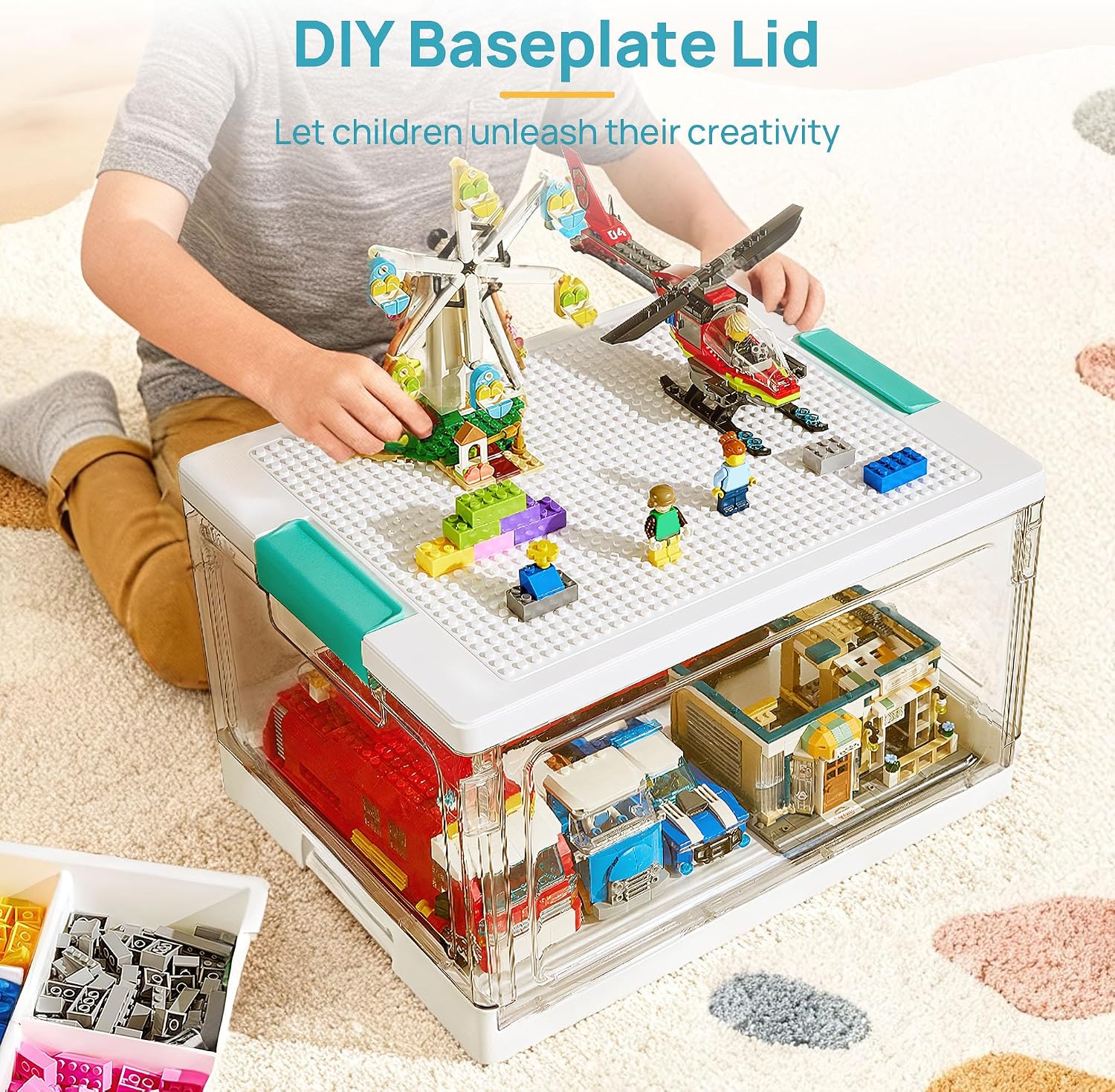 Detalle de Vtopmart SBVT0017AMUS 24-Quart Clear Storage Box with Building Baseplate Lid