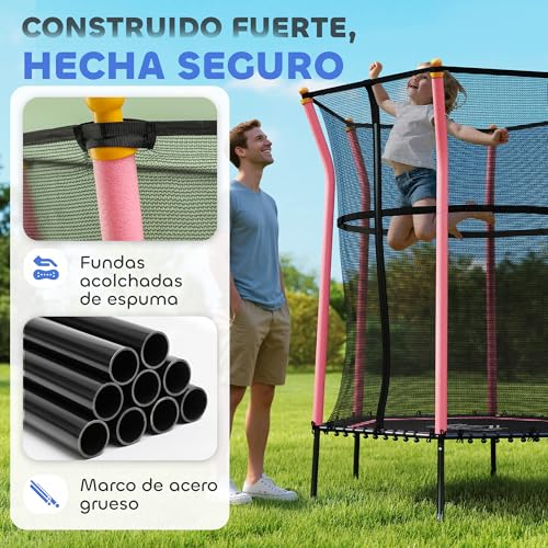 Detalle de HOMCOM Cama Elástica Infantil de Jardín con Red y Marco 🏡