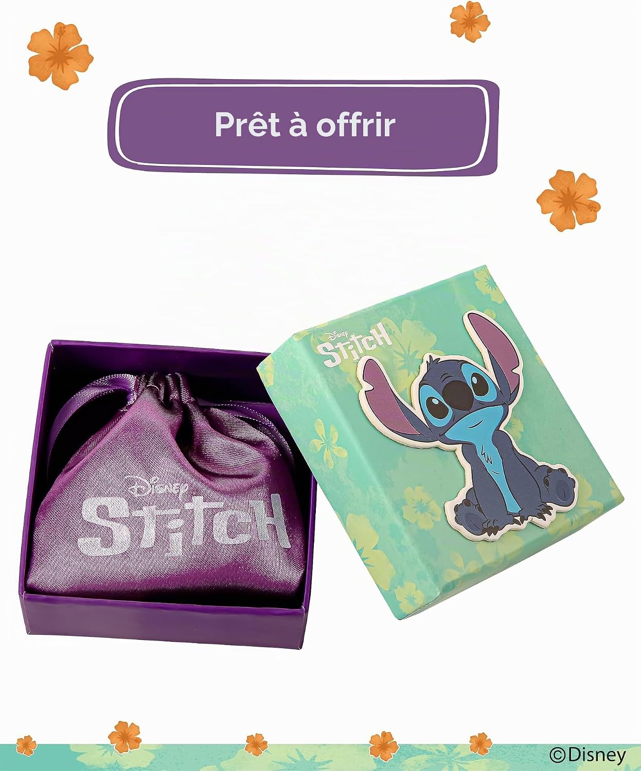 Detalle de Boucles d'oreilles Lilo & Stitch en argent sterling avec émail – motif fleur et Stitch
