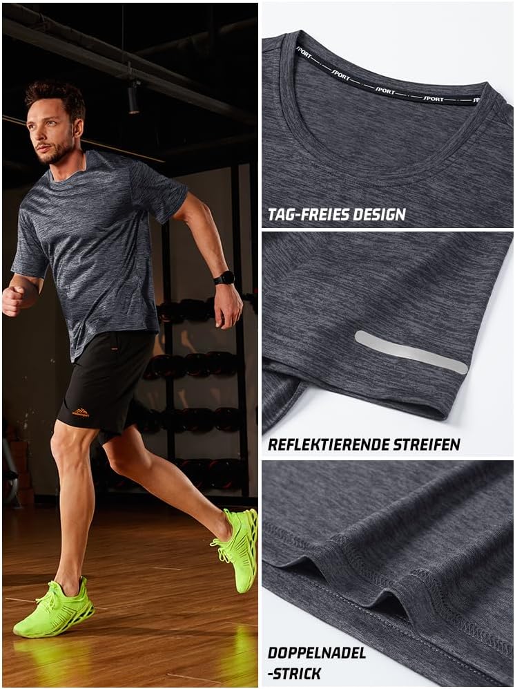 Thumbnail 3 de KEFITEVD Herren Funktionsshirt (Kurzarm) – schnelltrocknend, atmungsaktiv mit reflektierenden Streifen