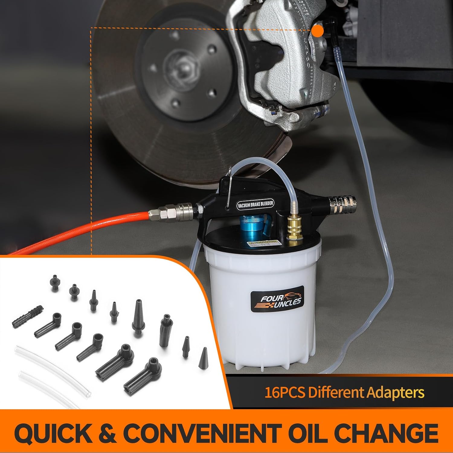 Thumbnail 3 de FOUR UNCLES Brake Bleeder Vacuum Pump Kit — One-Person Hydraulic Fluid Extractor with 2L Reservoir and 1L Refilling Bottle