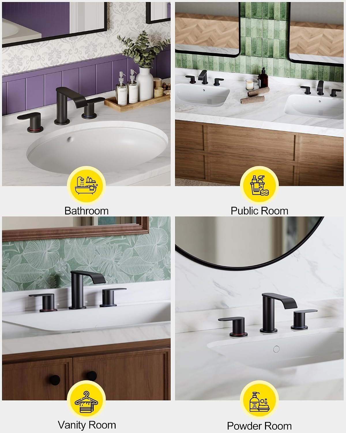 Detalle 2 de Homevacious Matte Black Waterfall Bathroom Faucet, 3-Hole 8-Inch Widespread