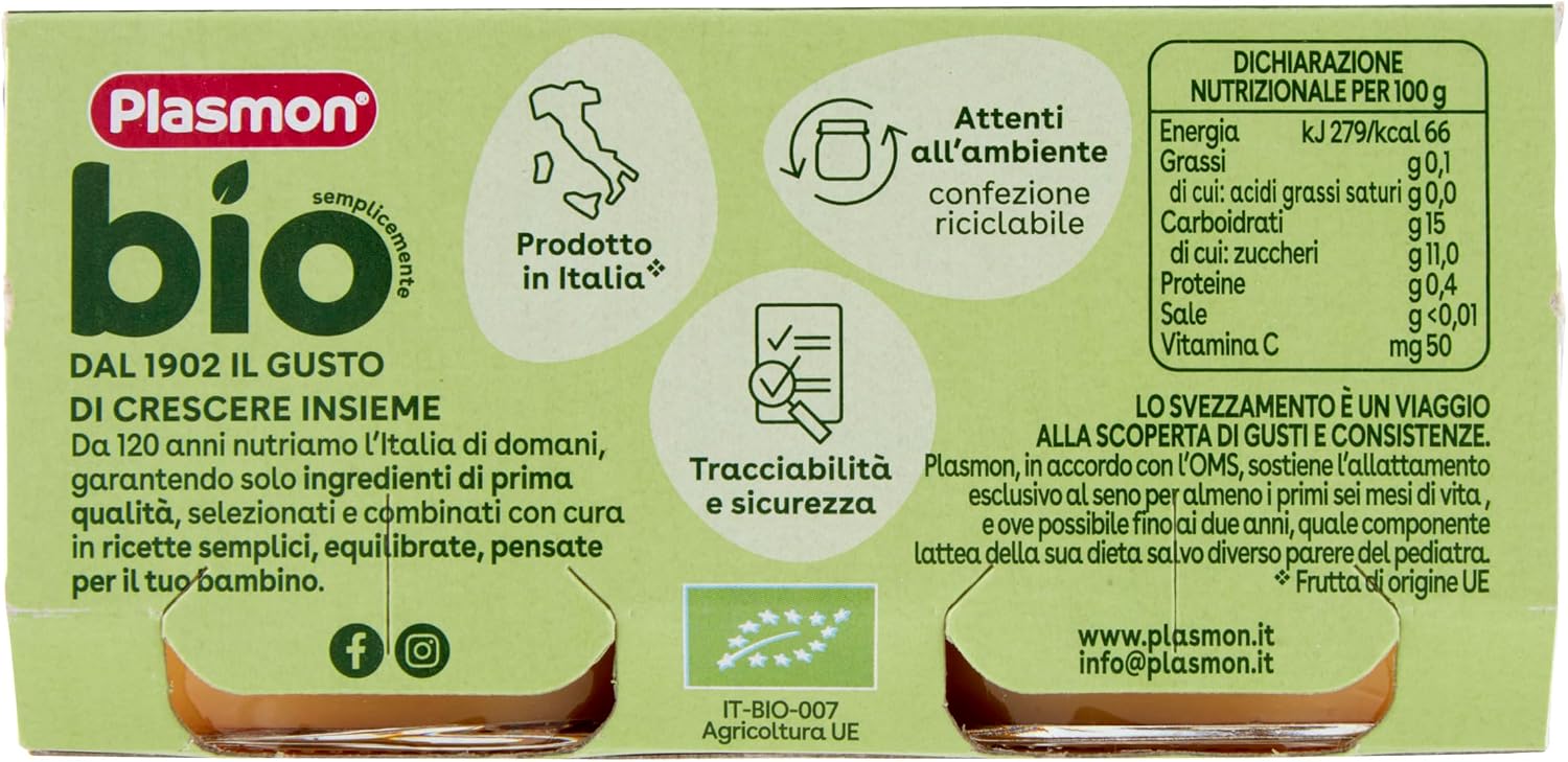 Detalle de Plasmon BIO Omogeneizzato Mela 2X80g – 12 confezioni biologiche per lo svezzamento