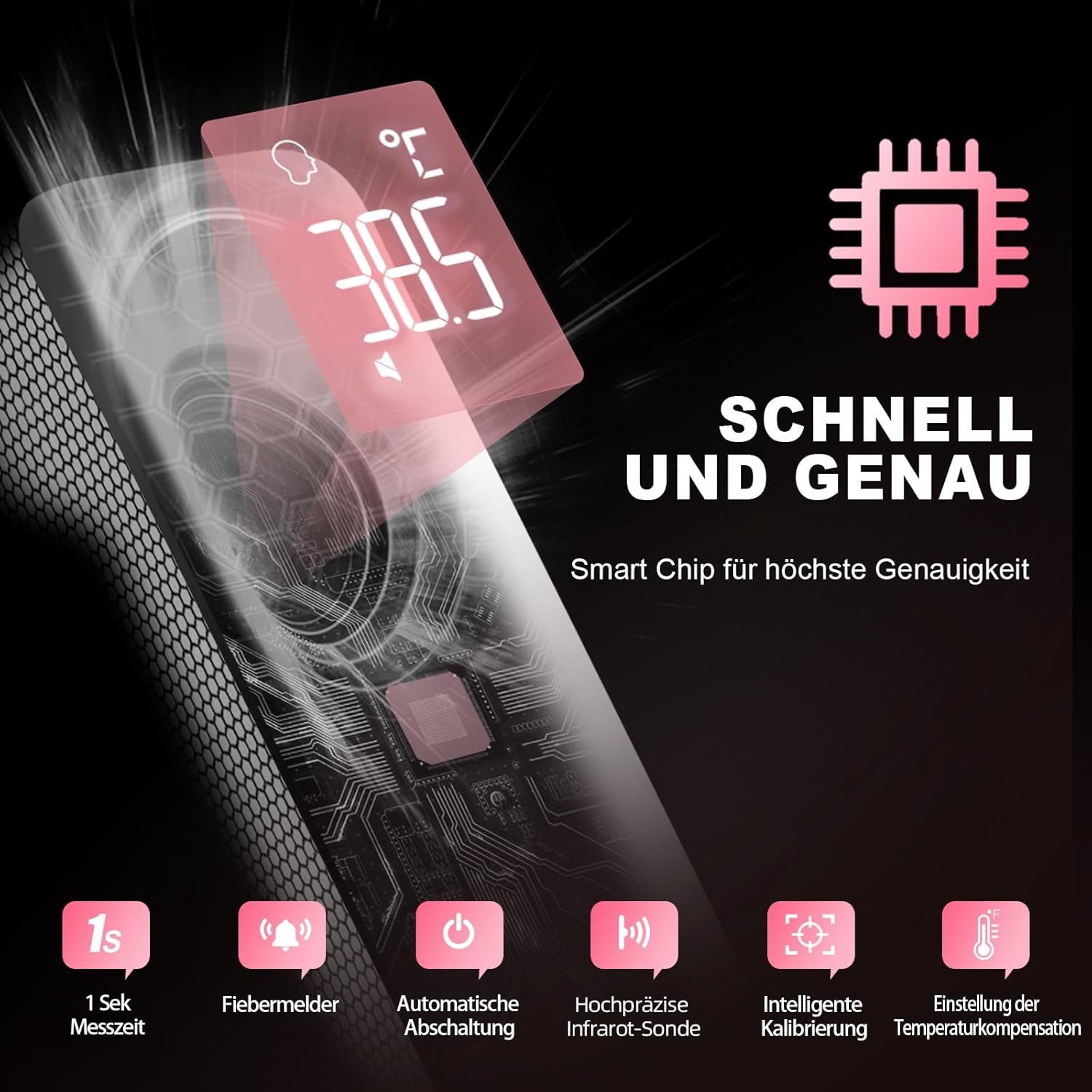 Thumbnail 3 de Fieberthermometer Kontaktlos von Viproud – Stirnthermometer mit 1-Sekunden-Messung, 35 Speicherwerte und Farbdisplay