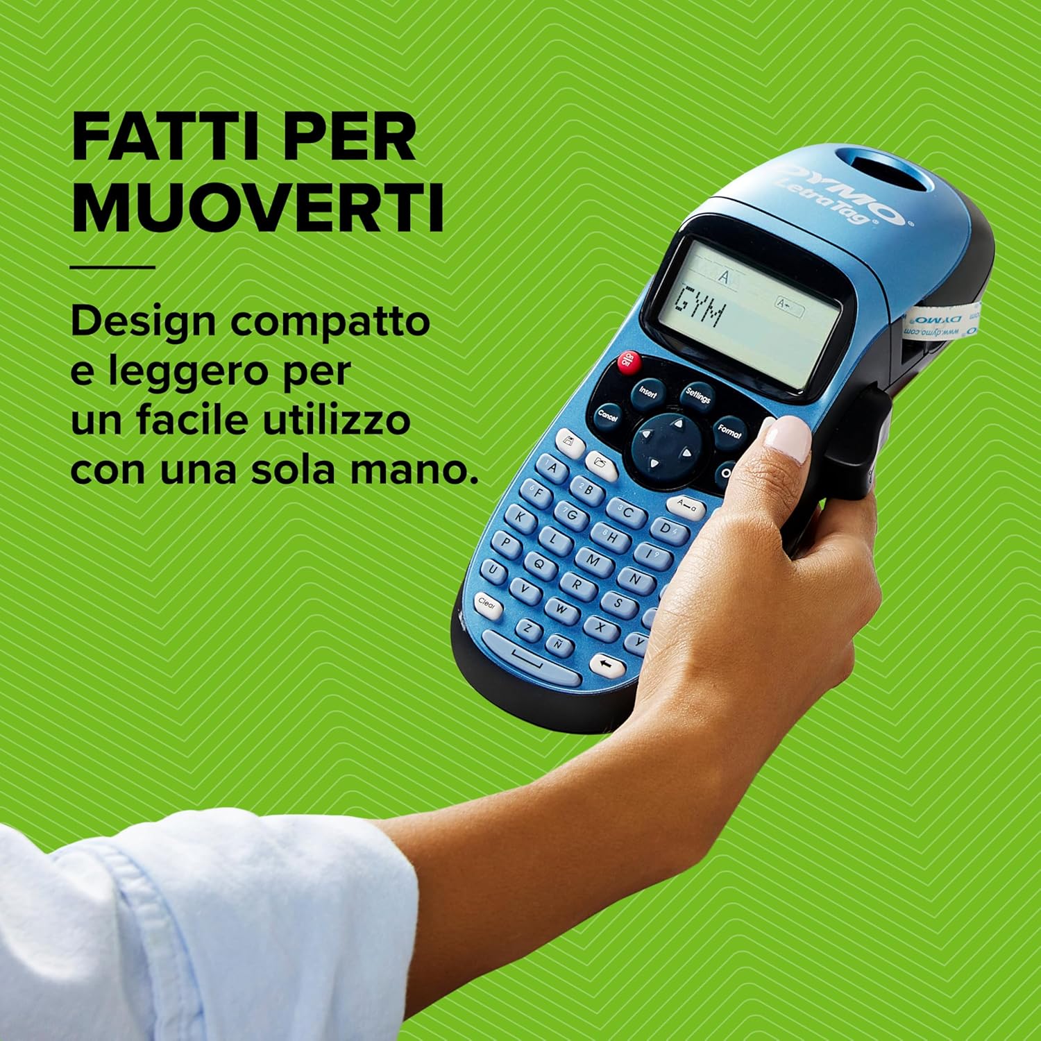 Detalle 2 de DYMO LetraTag LT-100H Starter Kit: etichettatrice palmare con 3 bobine incluse e LCD da 13 caratteri