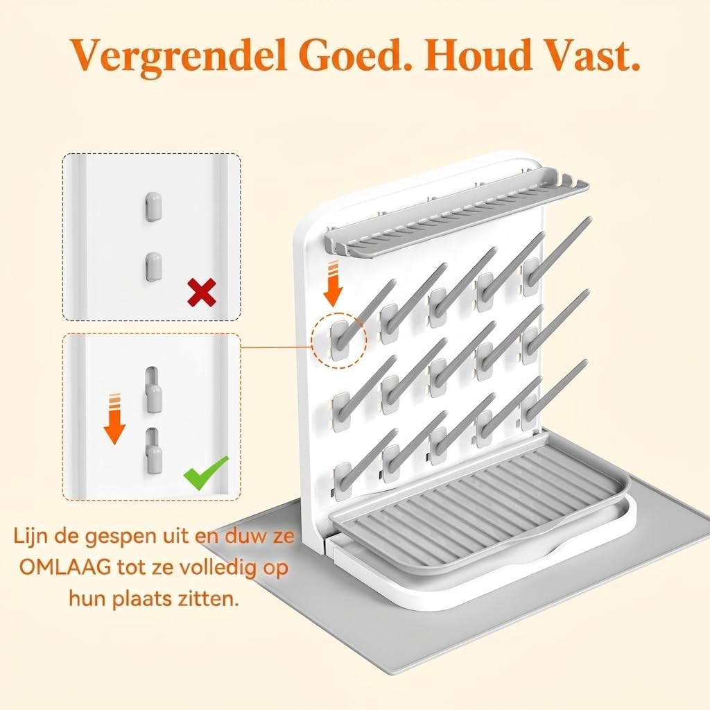Detalle de Lifewit 24445 droogrek voor babyflessen met 15 haken en afdruipmat