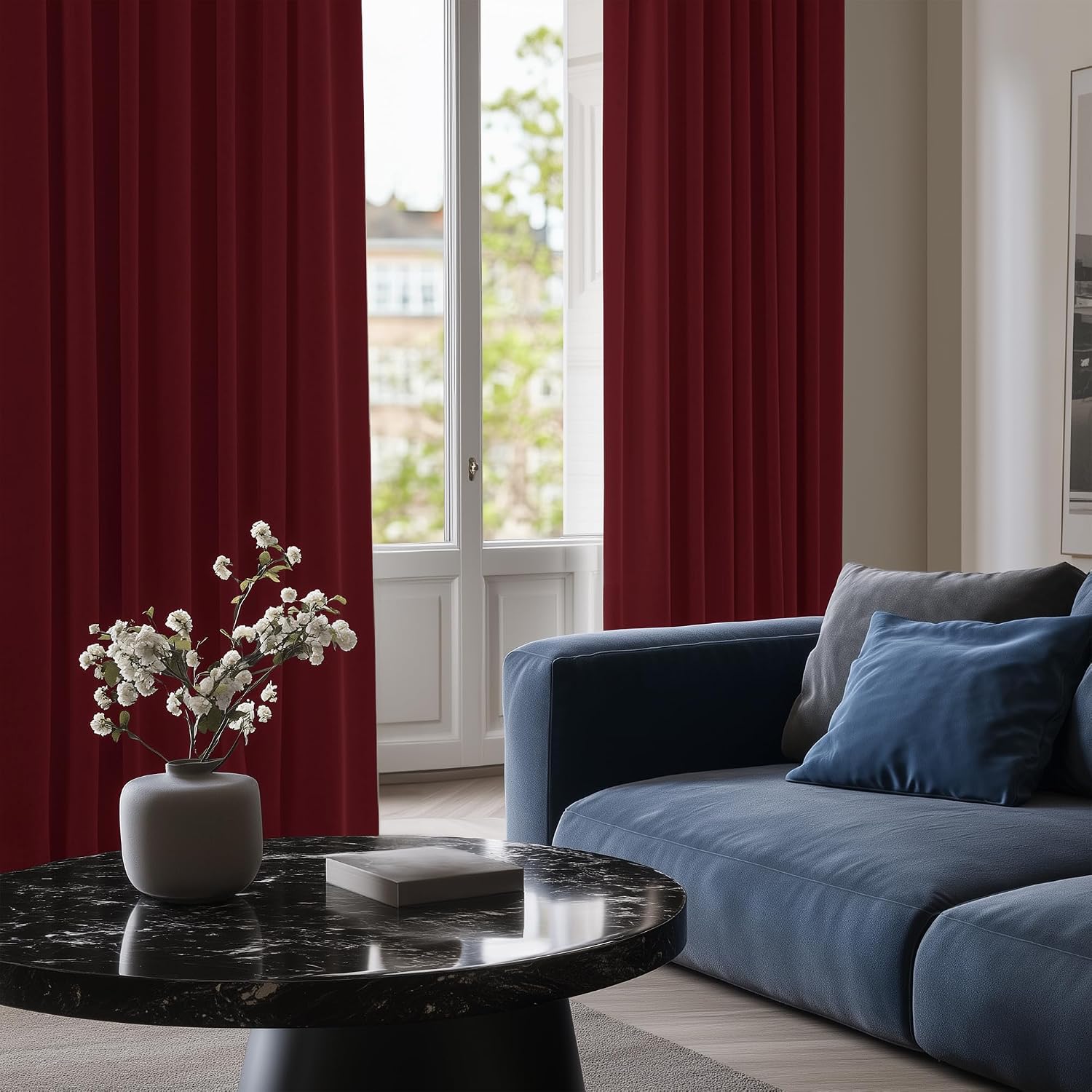Detalle de Deconovo Verdunkelungsvorhang mit Ösen (2er-Set) – Thermo-Blackout für Wohnzimmer & Schlafzimmer, 290x140 cm, Rot