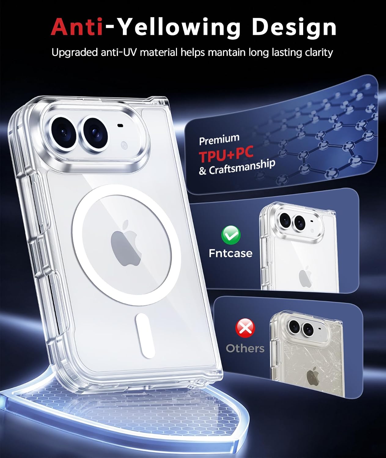 Detalle de FNTCASE iPhone Duo Magnetic Clear Case with MagSafe and 9H Screen Protector